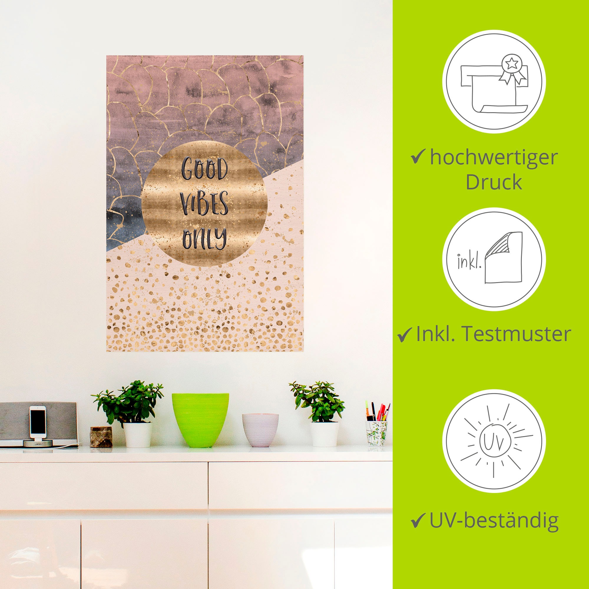 Artland Wandbild »Nur gute Schwingungen«, Sprüche & Texte, (1 St.), als Alubild, Outdoorbild, Leinwandbild, Wandaufkleber, versch. Größen
