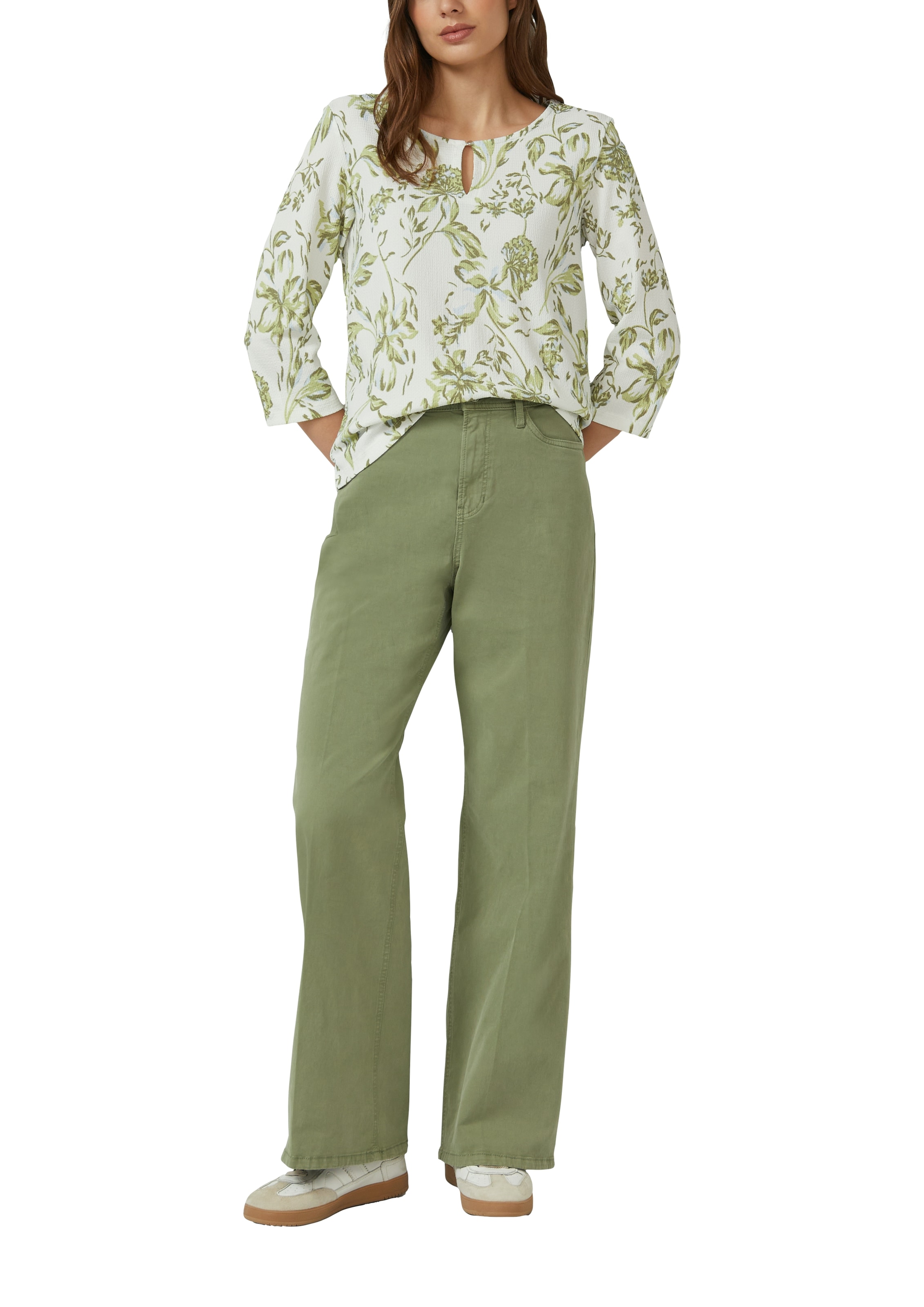 s.Oliver 3/4-Arm-Shirt mit floralem Allover-Print - Sommershirt Rundhals