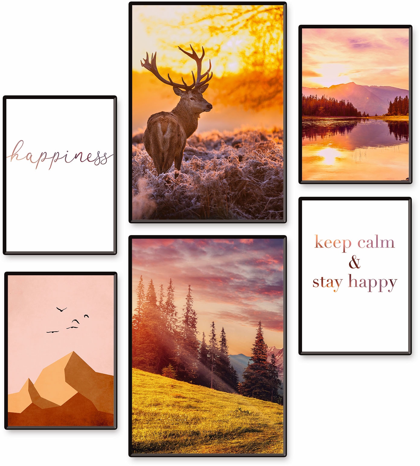 Artland Poster »Natur im Sonnenuntergang«, Berge & Alpenbilder, (Set, 6 St.), 6er Set, 2xDIN A3 / 4xDIN A4, ohne Rahmen