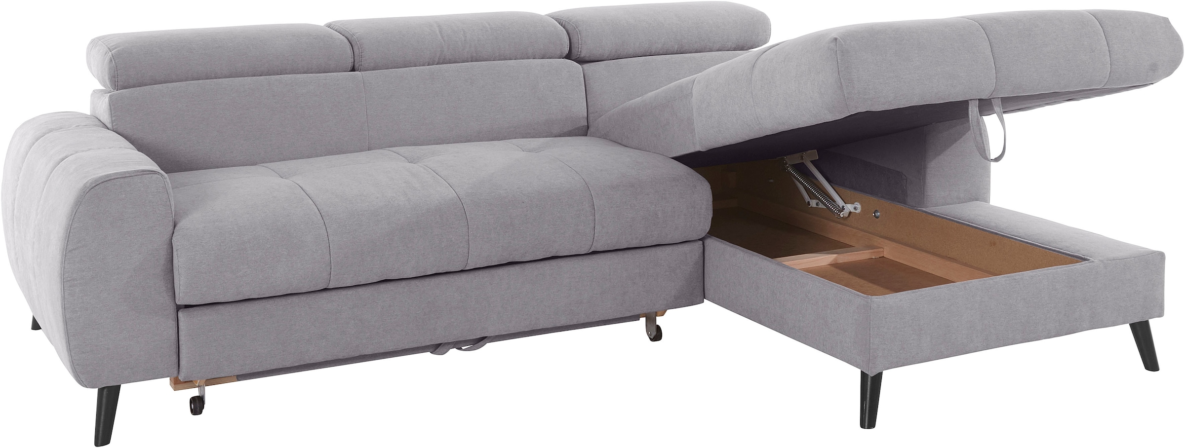 COTTA Ecksofa »Mia L-Form mit 3 Zierkissen«, wahlweise mit Bettfunktion, Bettkasten, Beleuchtung & Wireless-Charger
