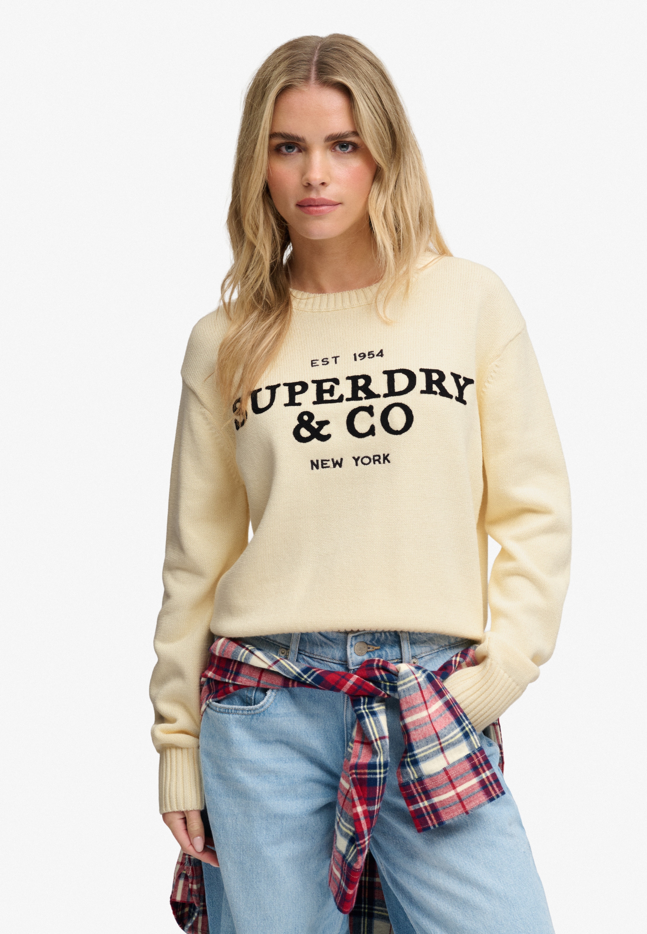 Superdry Strickpullover »HERITAGE GRAPHIC JUMPER« Baumwolle, mit hochwertiger Stickerei