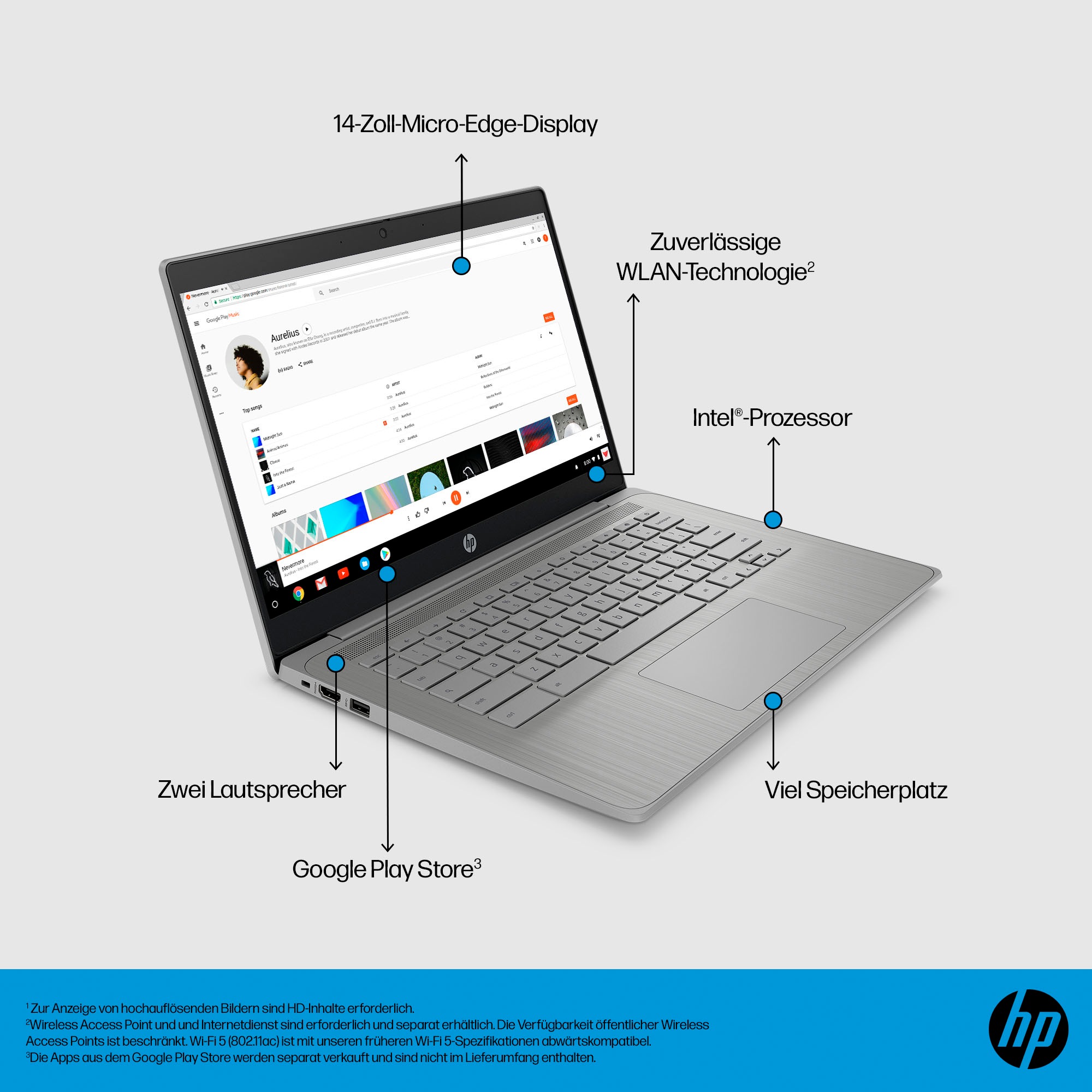 HP Chromebook »14a-ne1210ng«, 35,6 cm, / 14 Zoll, Intel, Celeron, UHD Graphics, 64 GB SSD