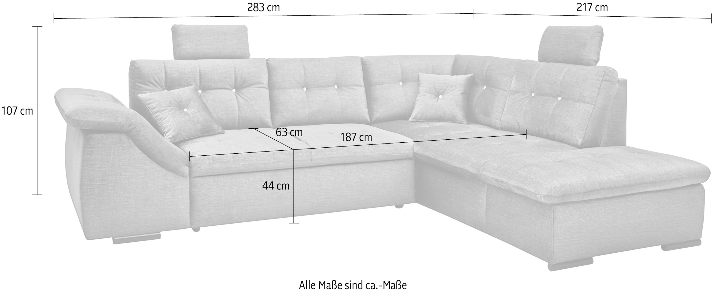 ED EXCITING DESIGN Ecksofa »Bolonia L-Form«, mit Bettfunktion, Bettkasten, Kopfstützen & 2 Zierkissen, Strasstein