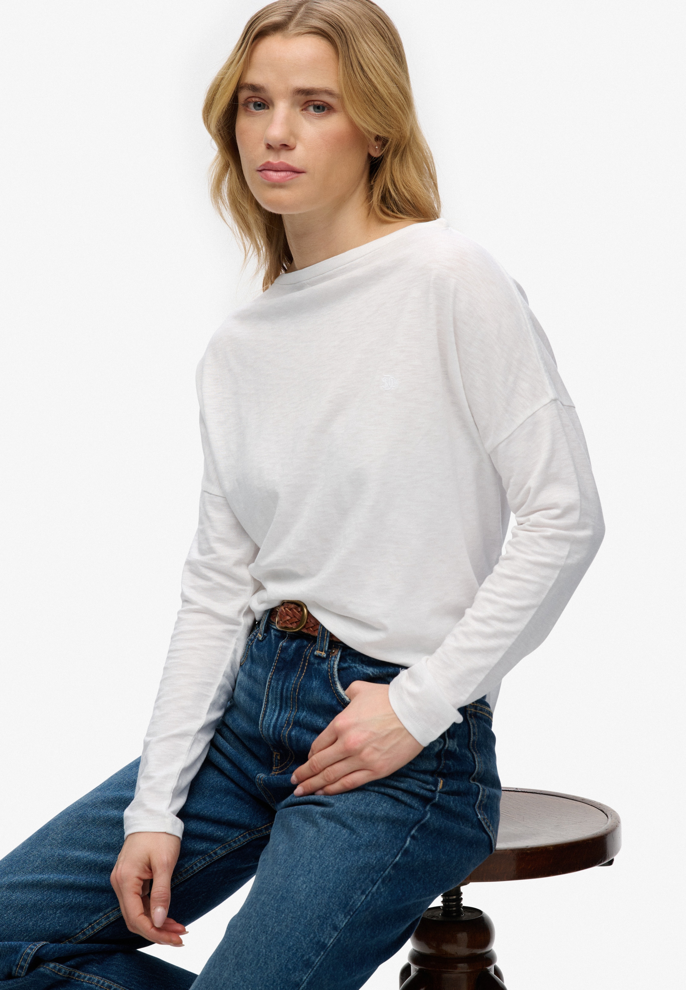 Superdry Langarmshirt »STUDIOS BOAT NECK SLUB LS TOP« Baumwollmischung, oversize