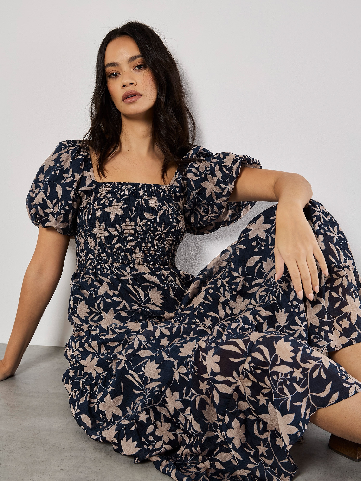 Apricot Druckkleid »Midikleid« mit Puffärmeln