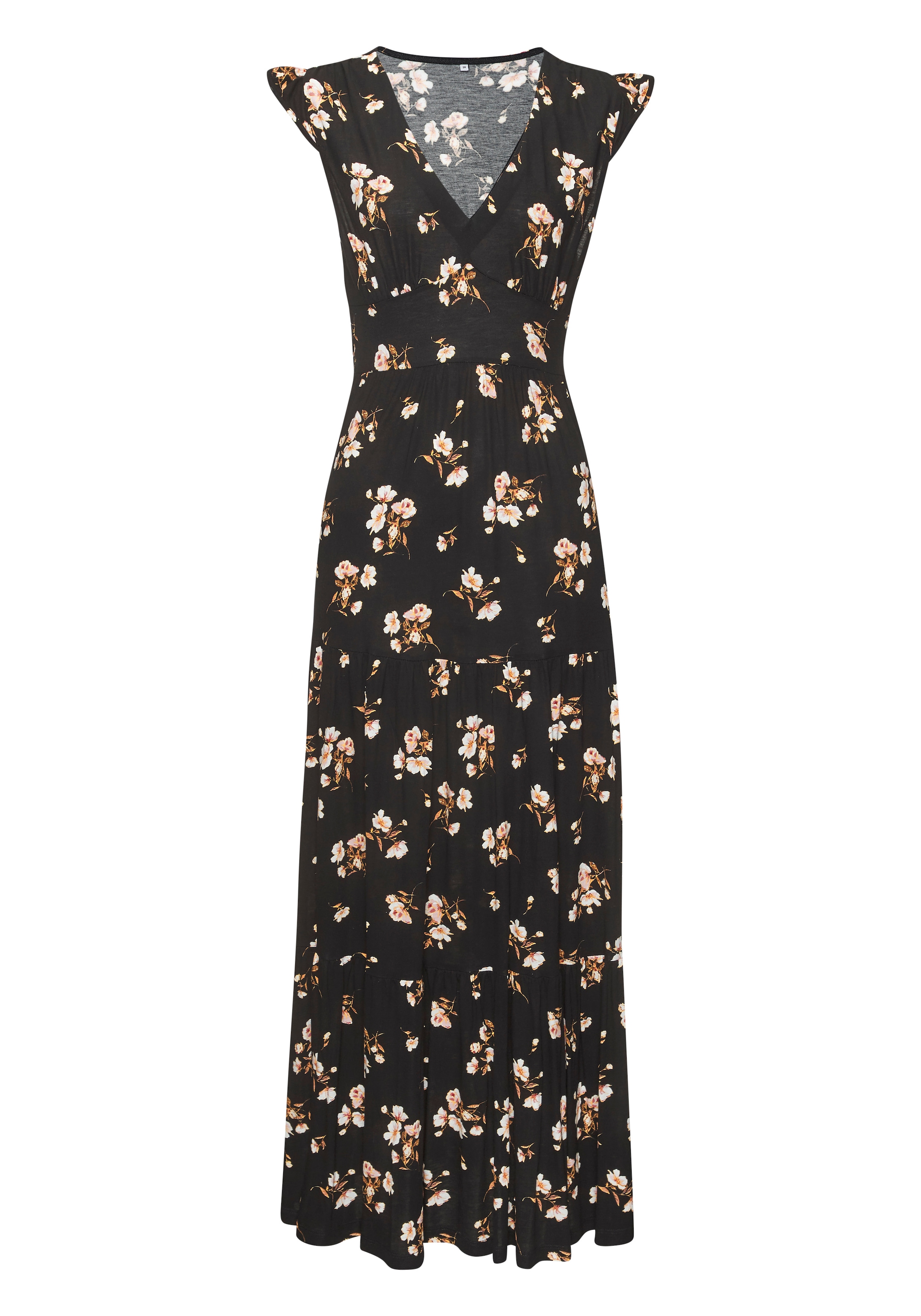 Vivance Maxikleid Ohne Taschen mit V-Ausschnitt, langes Jerseykleid mit Blumendruck