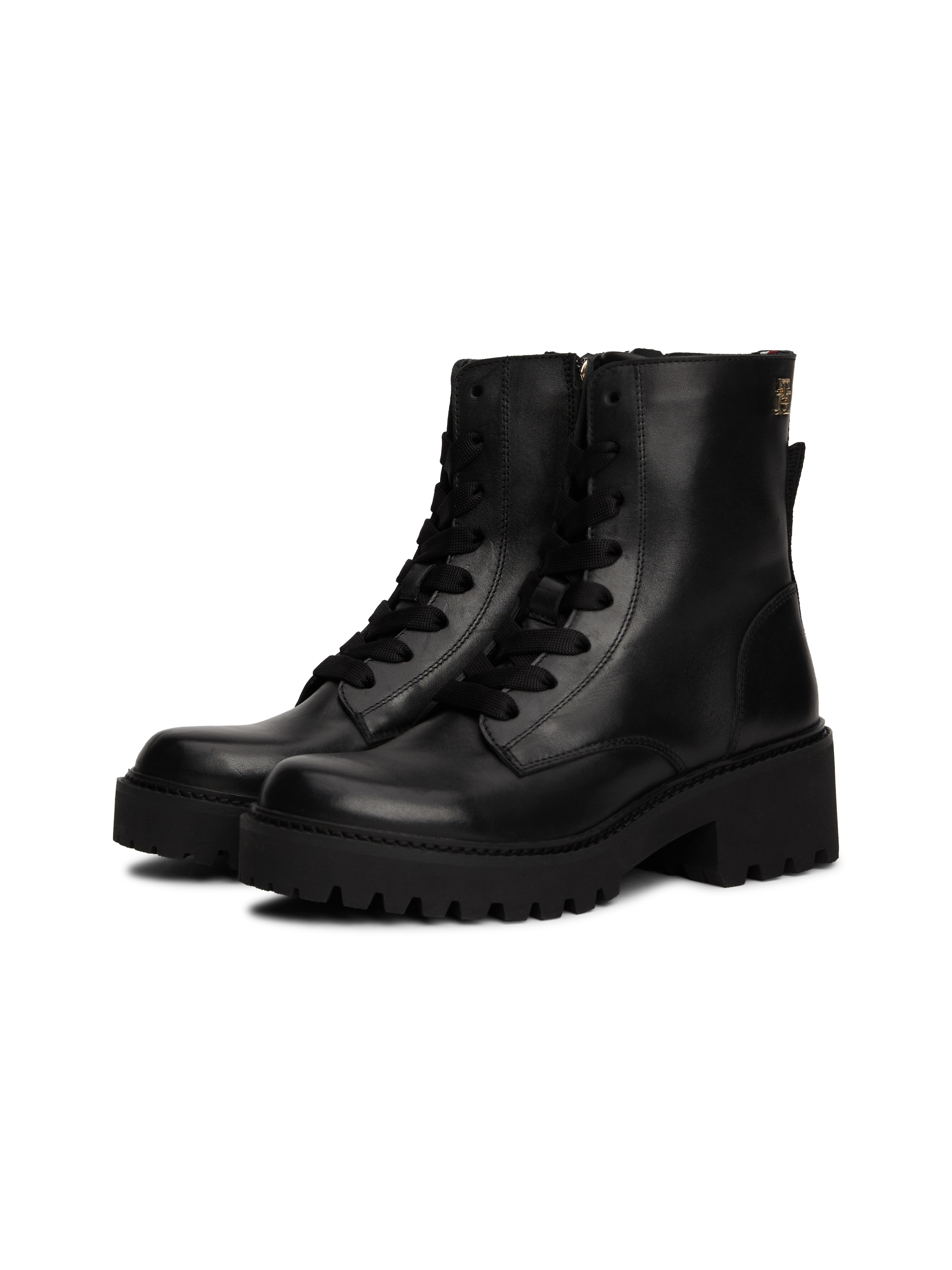 Tommy Hilfiger Schnürstiefelette »CHIC MID HEEL LEATHER LACE-UP«, Blockabsatz, Plateau, Schnürboots, Chunkyboots mit TH-Logo