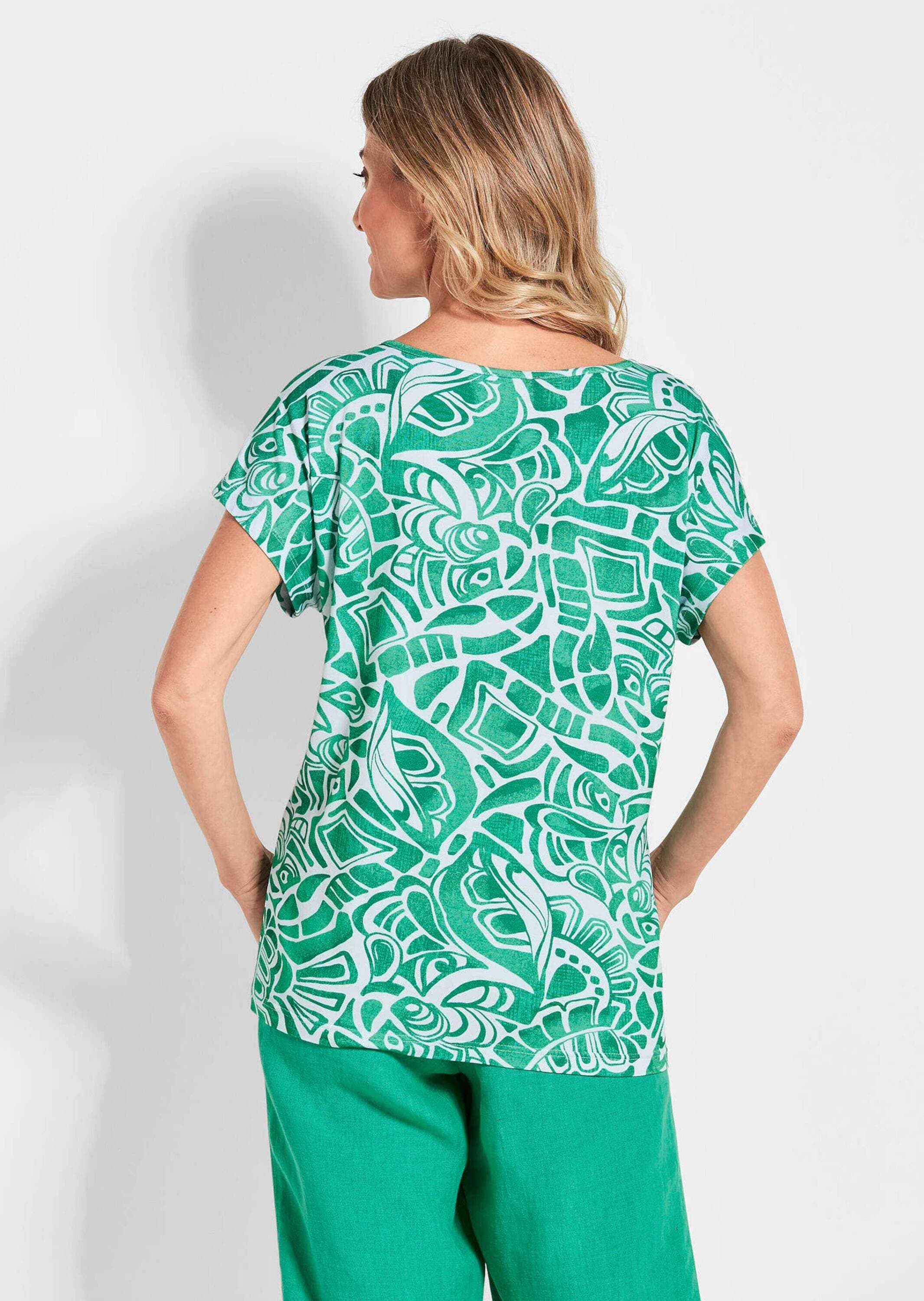 GOLDNER Print-Shirt »Kurzgröße Damen Oberteil Ethnoprint Kurzarm«