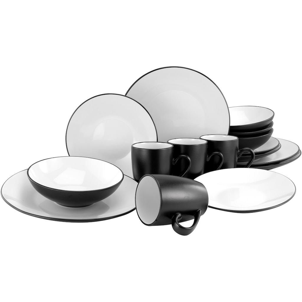 CreaTable Kombiservice »Geschirr-Set Cool Black«, (Set, 16 tlg., Kaffeeservice und Tafelservice im Set, für 4 Personen)