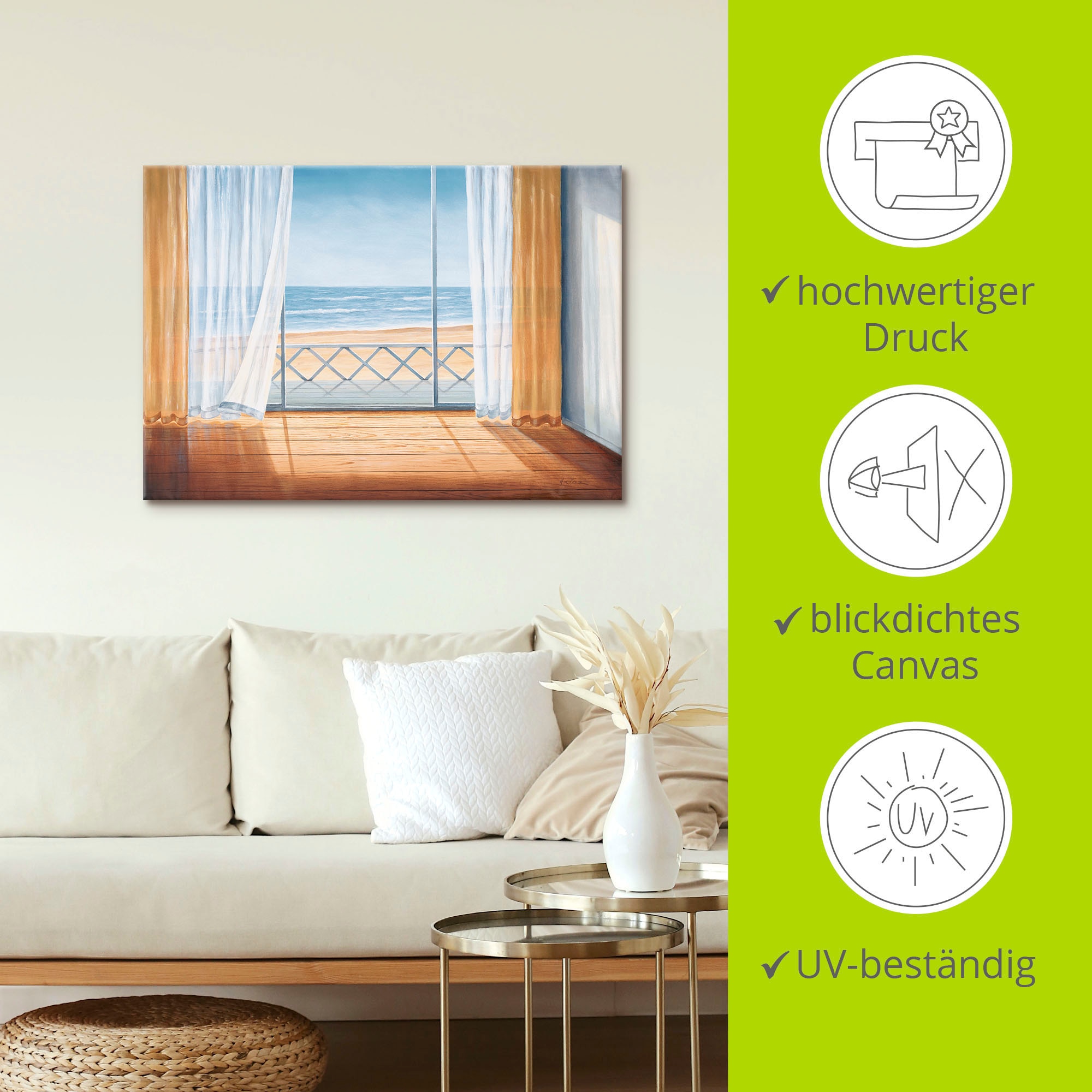 Artland Wandbild »Terrasse mit Meerblick« Fensterblick 1 Stk. tlg. als Alubild, Outdoorbild, Leinwandbild in verschied. Größen