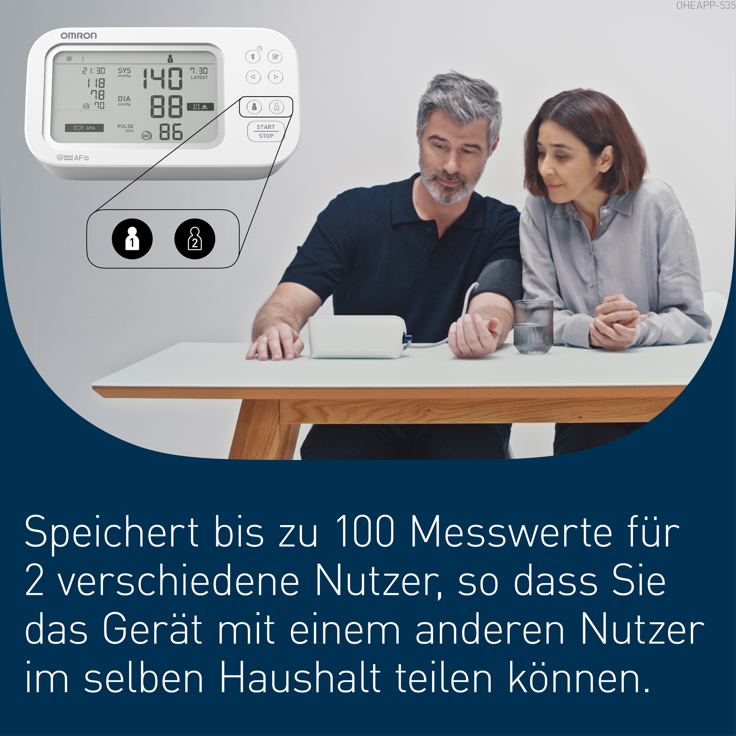 Omron Oberarm-Blutdruckmessgerät »X7 Smart AFib, 2 Nutzer, mit AFib Screening bei jeder Messung und App« klinisch validiert, für Diabetiker und Schwangere, 22-42 cm Manschette