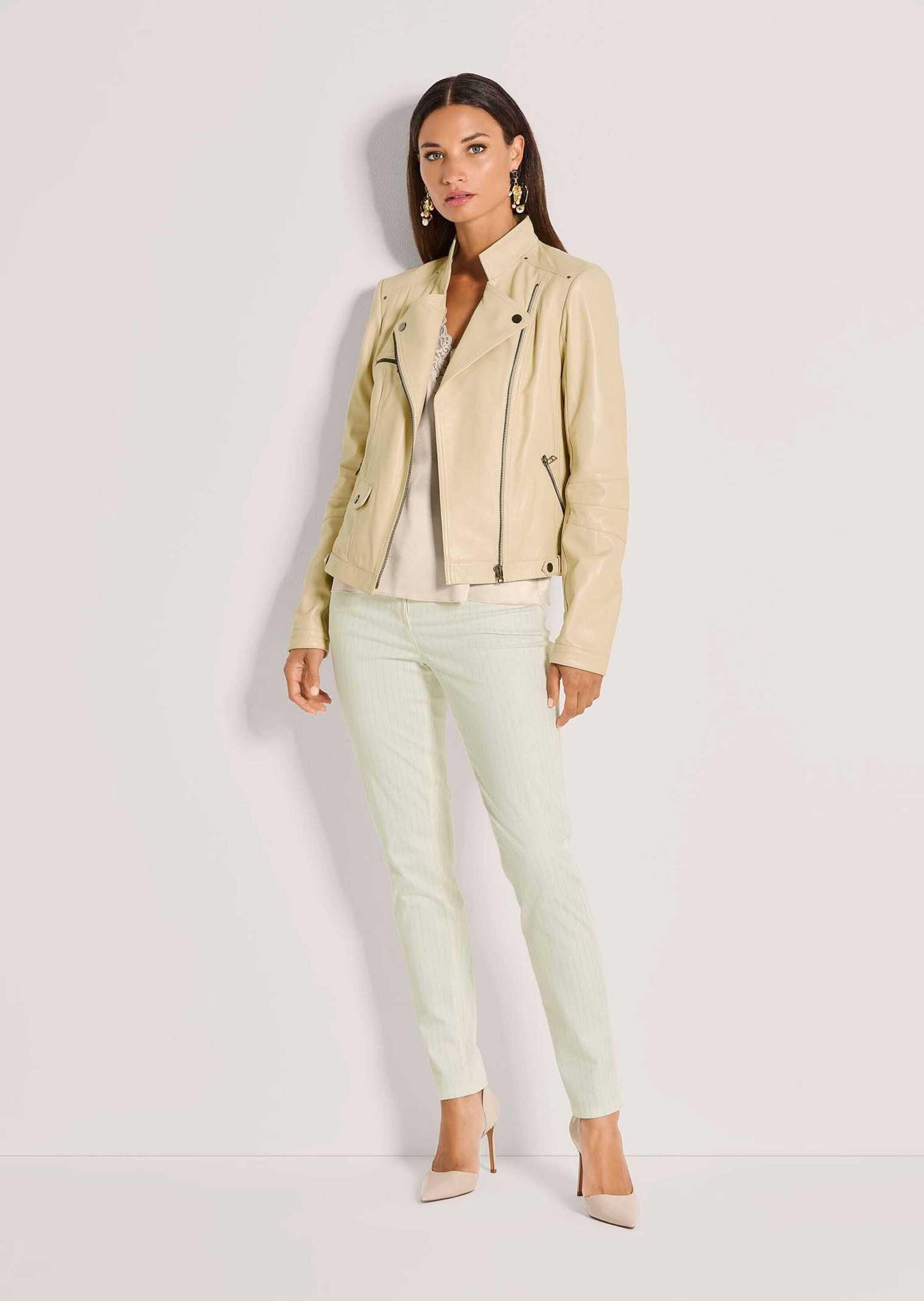 MADELEINE Lederjacke »Lederjacke Kurzjacke mit glänzender Oberfläche« Stehkragen mit Riegel