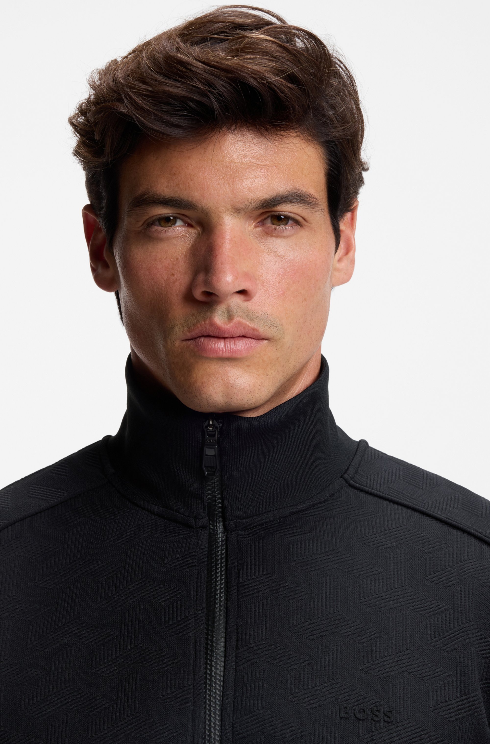 BOSS GREEN Sweatjacke »Mirror« Flachstrickkragen, regular fit, Reißverschluss, gesteppter Jacquard