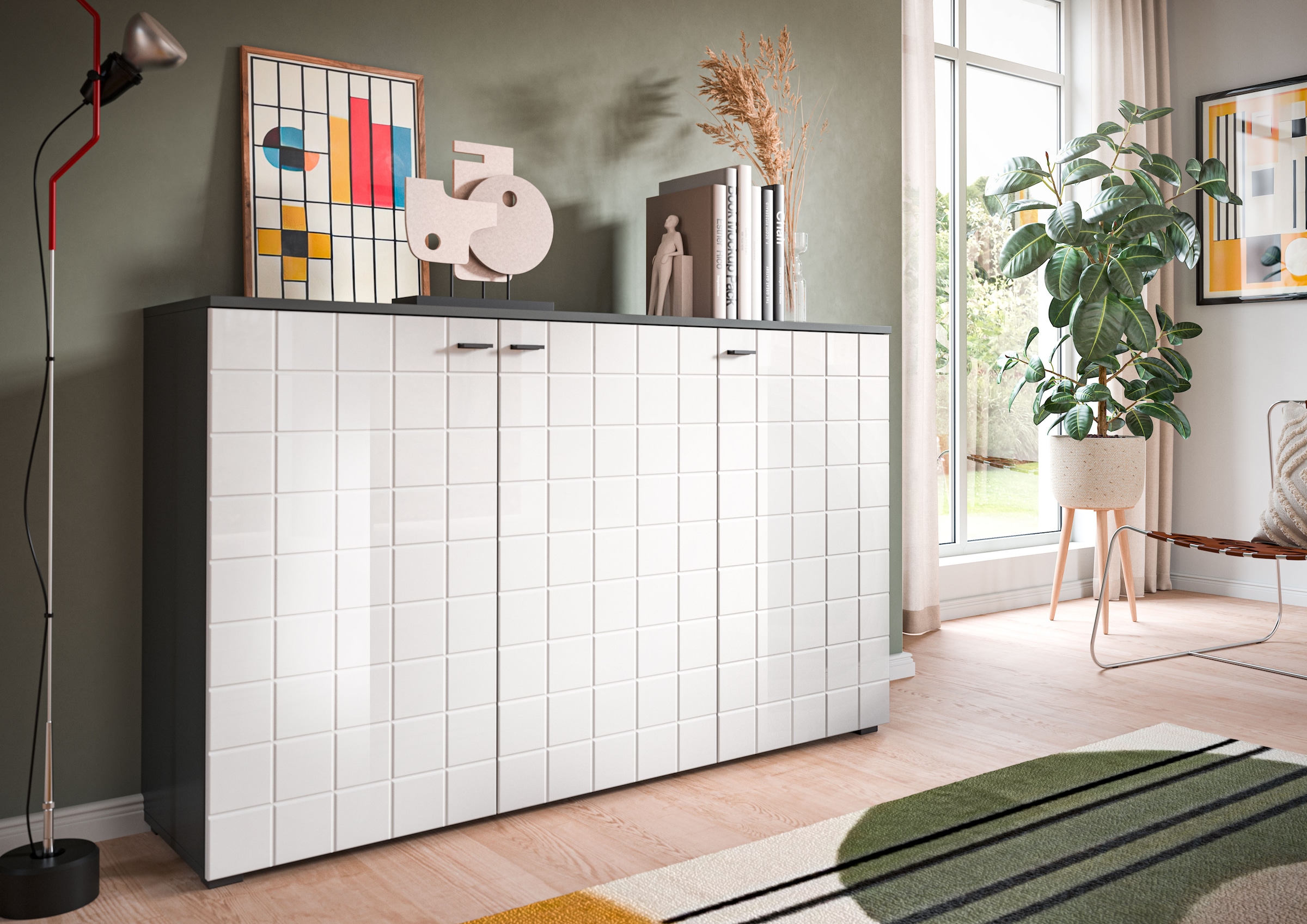 INOSIGN Sideboard »Gora, Breite 138 cm, gefräste Front in Waffeloptik hochglanz« Kommode, Schrank, Anrichte