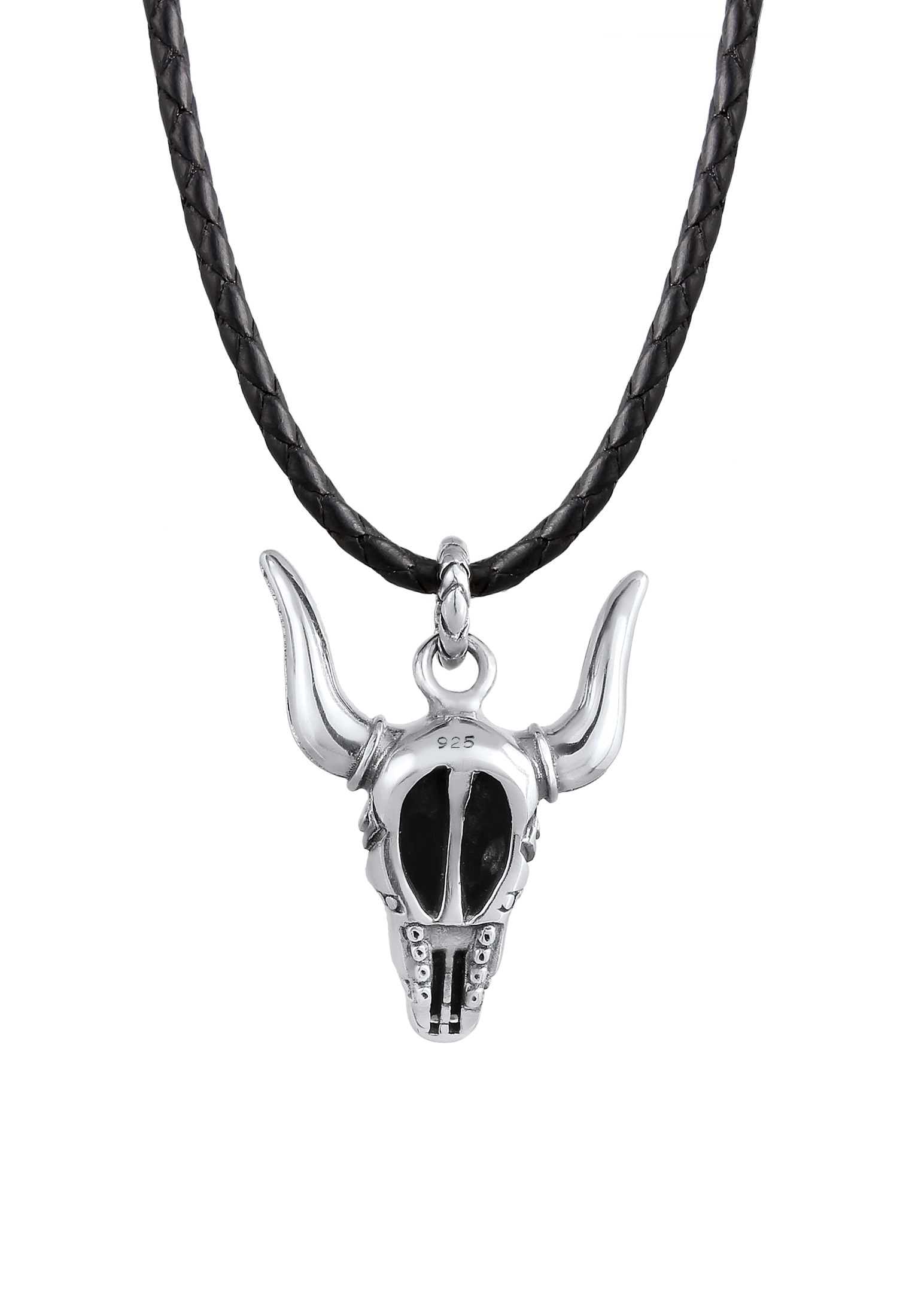 Kuzzoi Kette mit Anhänger »Halskette Herren Leder Stierkopf Bulle 925 Silber«