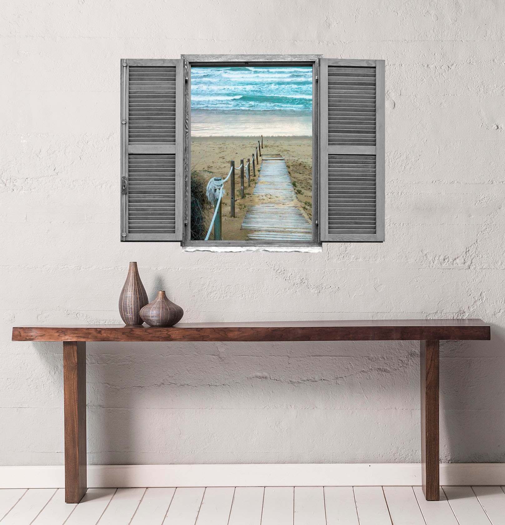 queence Wandtattoo »Steg zum Meer«, (1 St.), Wandsticker, Wandbild, selbstklebend, 3D, Fenster
