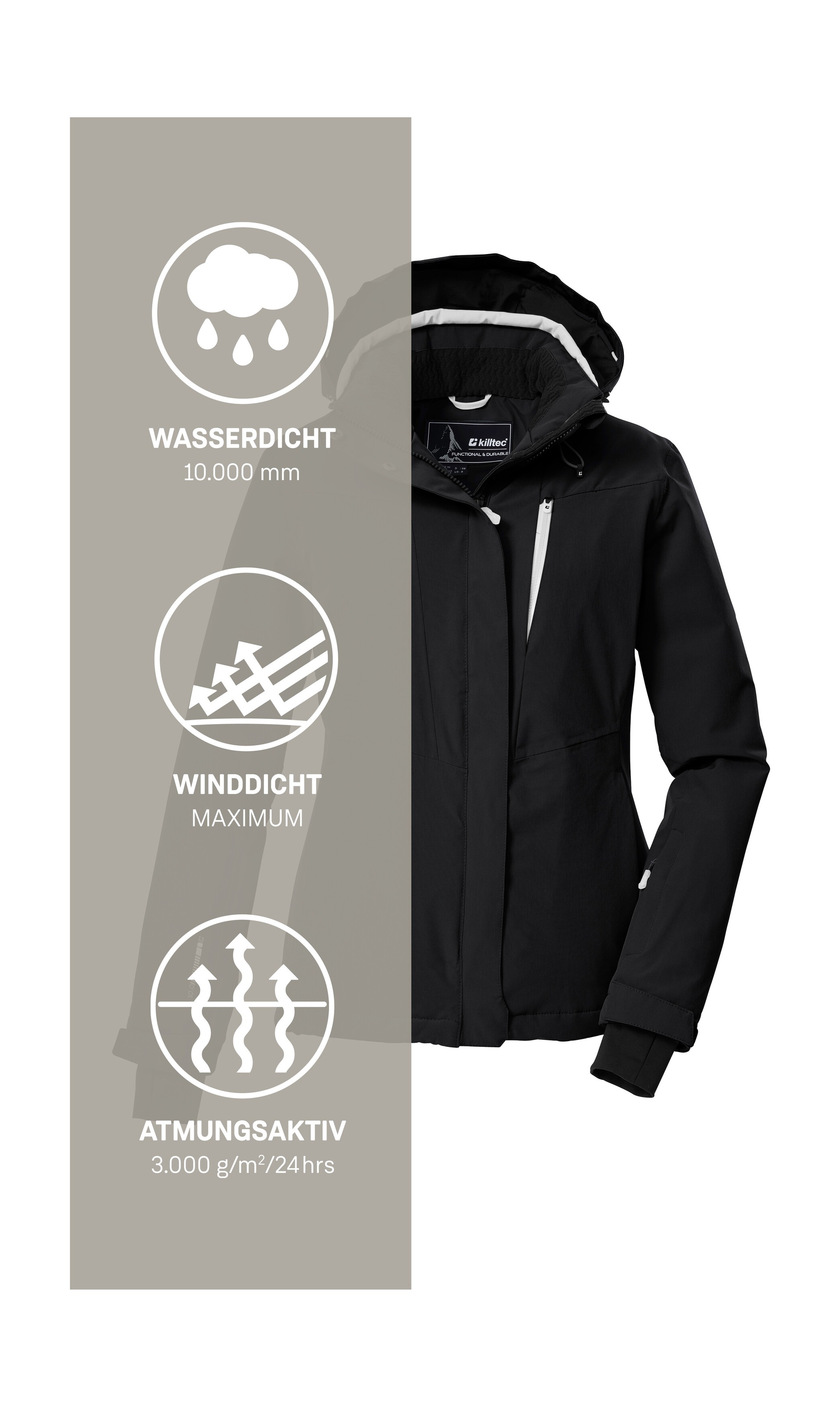 Killtec Skijacke »KSW 25 WMN SKI JCKT« Atmungsaktive, wasserdichte Skijacke mit abnehmbarer Kapuze