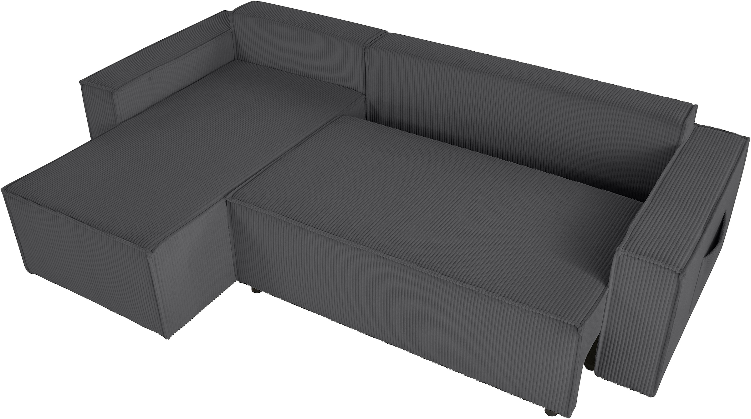 OTTO home Ecksofa »CASSI, 241cm, L-Form, Schlafsofa, Dauerschläfer, Boxspringfederung«, Schlaffunktion (133/200),Bettkasten, Recamiere links/rechts, Cord