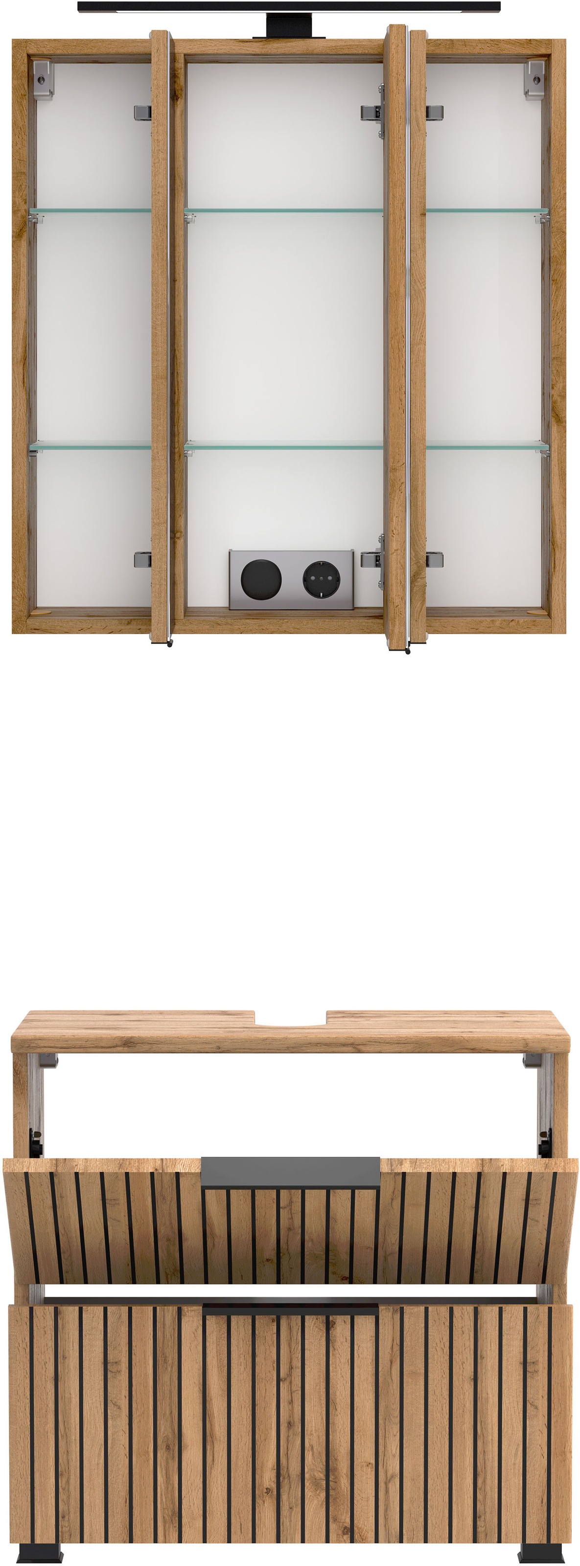 welltime Badezimmer-Set »Welltime Möbel, Carlton Unterbecken-Set 2teilig, 60 cm, gestreift«, (2 St.)
