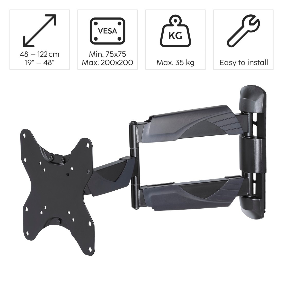 Hama TV-Wandhalterung »Halterung, schwenkbar, neigbar, ausziehbar von 48 - 122 (19" - 48")« bis 122 cm Zoll max. 35 kg