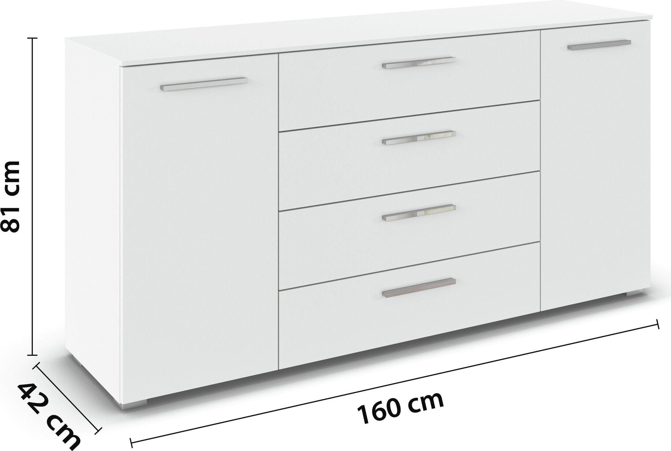 rauch Kombikommode »Sideboard Schubkommode Kommode MONTCLAR Front Dekor/Hochglanz/Glas« Breite 160 / Höhe 81 cm, 2 Einlegeböden, inkl. Soft-Close-Funktion,  2-türig, 4 geräumige Schubladen, viele Griffvarianten MADE IN GERMANY