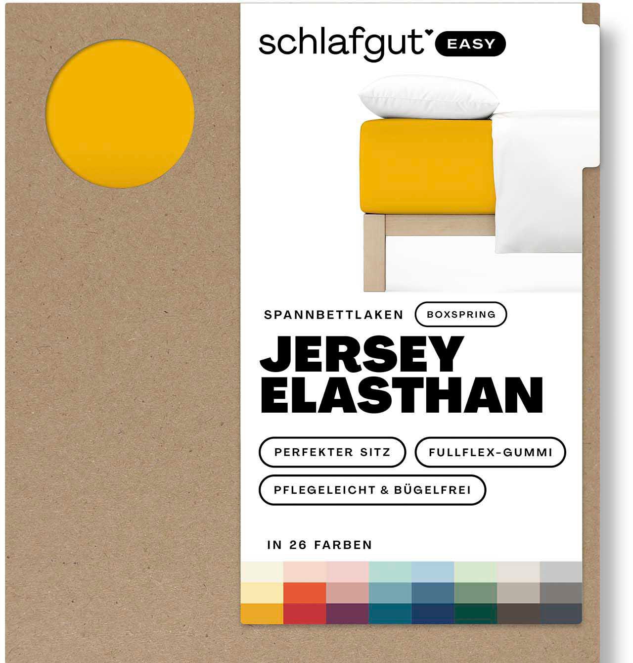 Schlafgut Spannbettlaken »EASY Jersey Elasthan Boxspring« MADE IN GREEN by OEKO-TEX in gelb, Größe 90-100x200-220 40