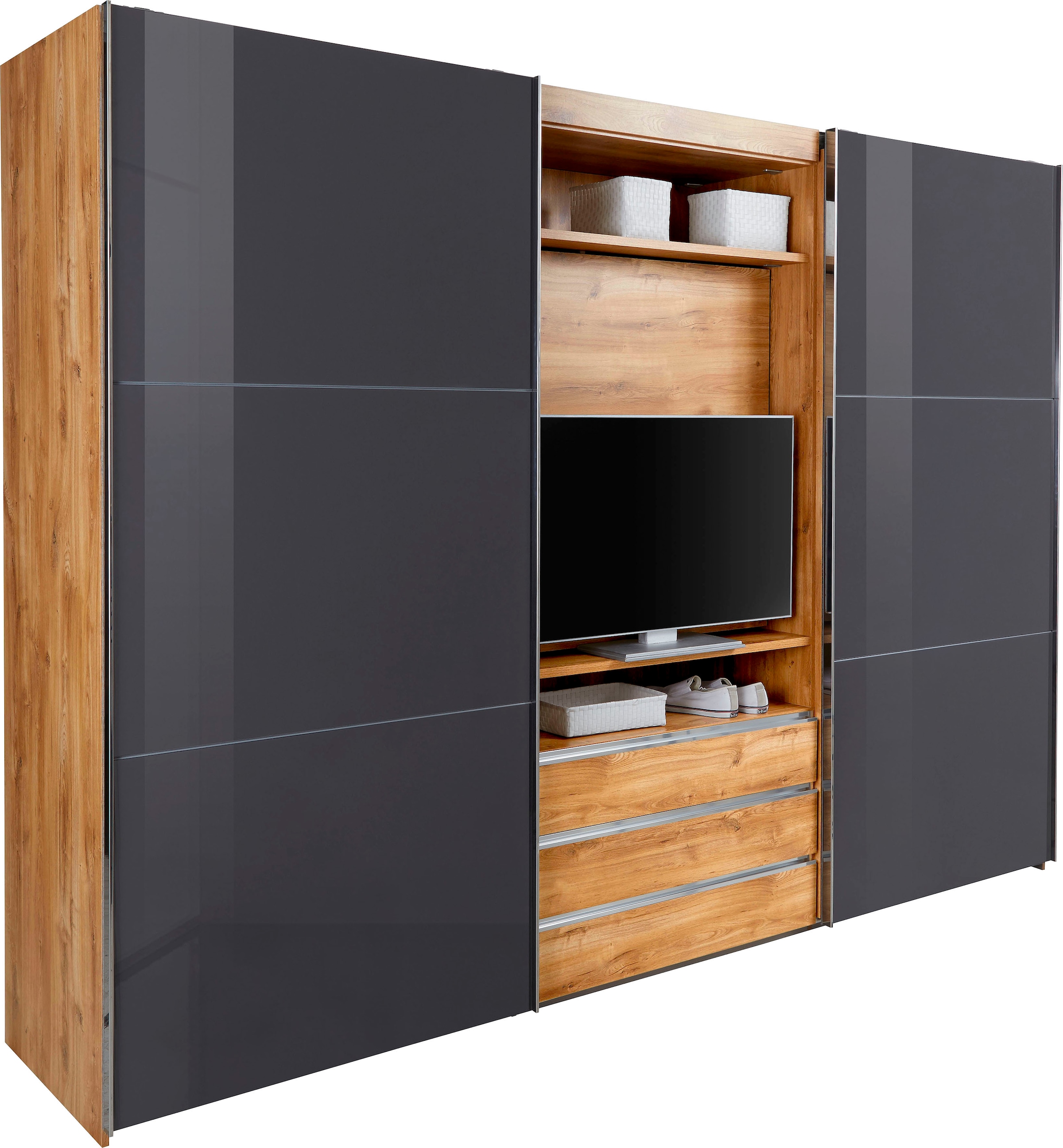 Wimex Schwebetürenschrank »Magic by fresh to go«, tolles EXTRA: mit drehbarem TV-Element, Fronten aus Glas