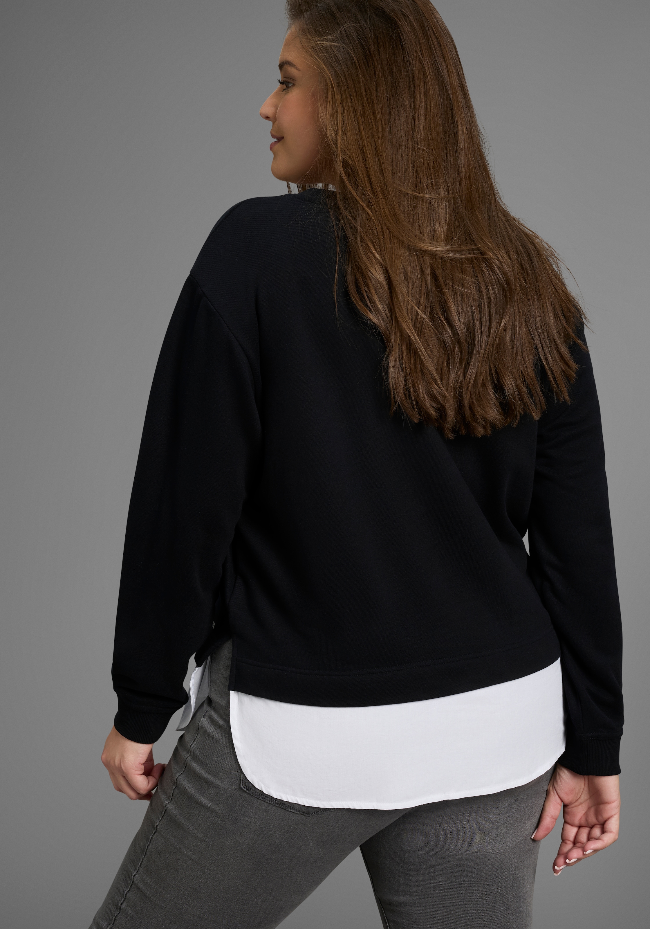 Laura Scott CURVE Sweatshirt , mit gepflegtem Bluseneinsatz - GROSSE GRÖSSE
