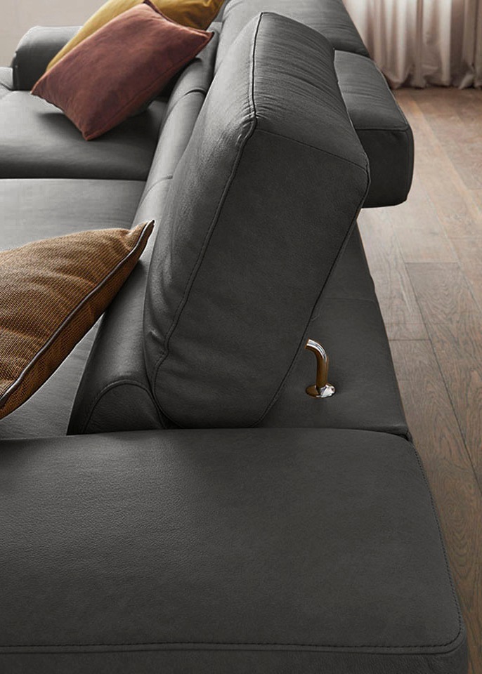 W.SCHILLIG Ecksofa »piedroo, Designsofa mit tollem Sitzkomfort, elegant und bequem, L-Form«, Kopfteilverstellung, wahlweise mit Sitztiefenverstellung, Breite 303cm