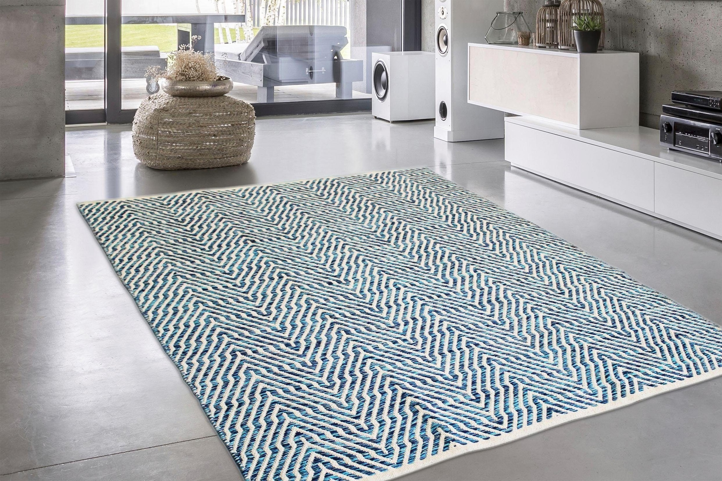 calo-deluxe Teppich »Luba 433«, rechteckig, 7 mm Höhe, reine Baumwolle, handgewebt, Wohnzimmer, Kinderzimmer