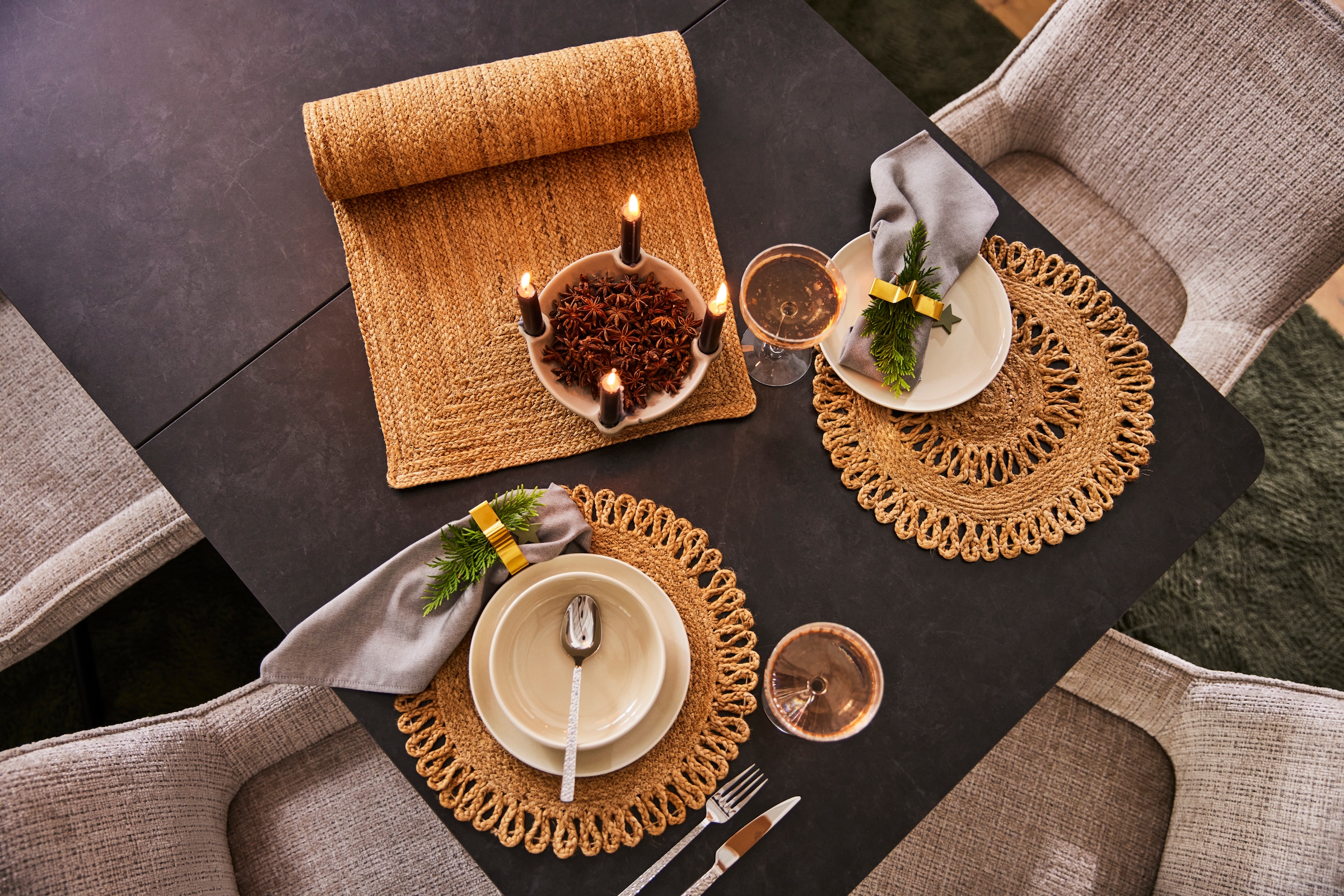 my home Platzset »Aimka«, (Set, 2 St., 2 Stück), Handgefertigt, 35x35, rund