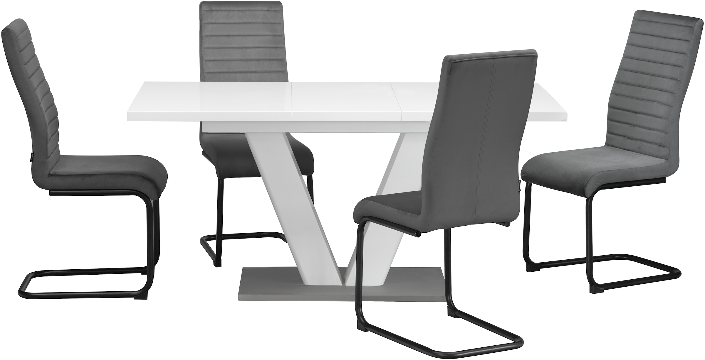Home affaire Essgruppe »Elbach, TOPSELLER!«, (Set, 5 tlg.), ausziehbar 120-160 cm, Hochglanz, Tischgruppe Freischwinger