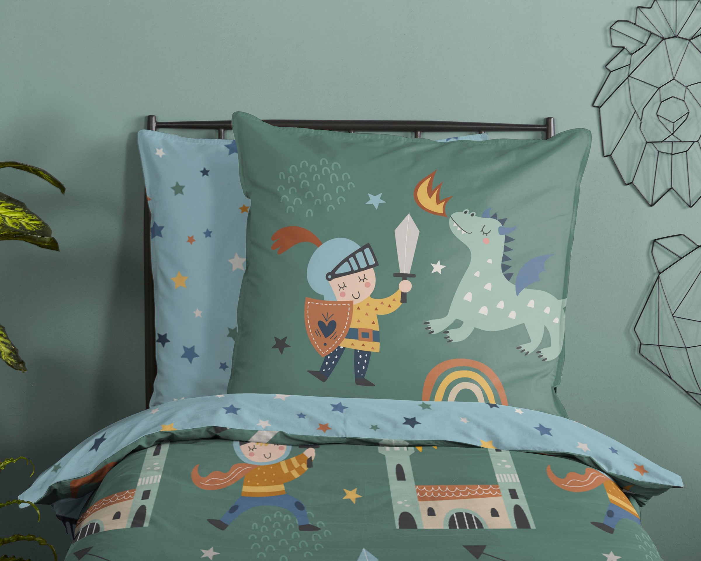 good morning Kinderbettwäsche »Knights«, Baumwolle, 135x200, Reißverschluss, Wende, Kind, Junge, Ritter Grün