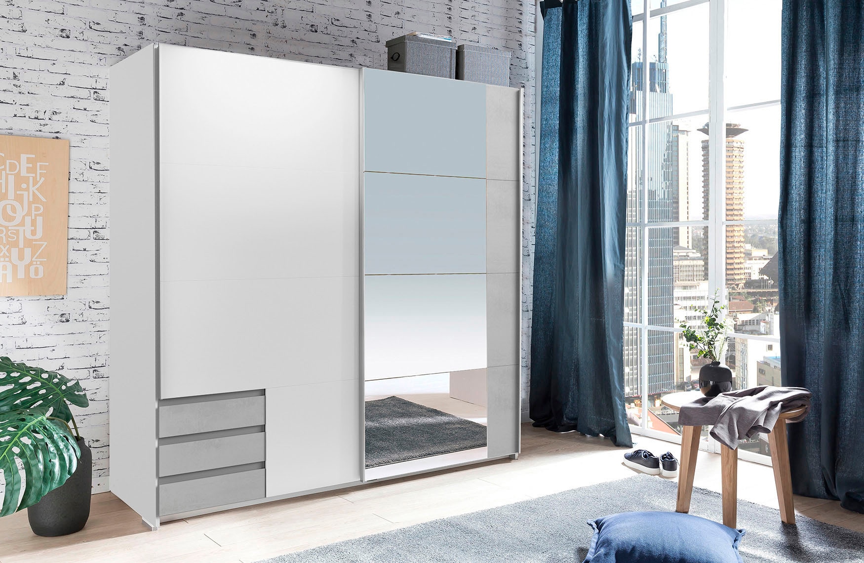 Wimex Schwebetürenschrank »Emden moderner Kleiderschrank mit Spiegel und Schubladen« Schlafzimmer Schrank Garderobenschrank mit Schwebetüren Topseller