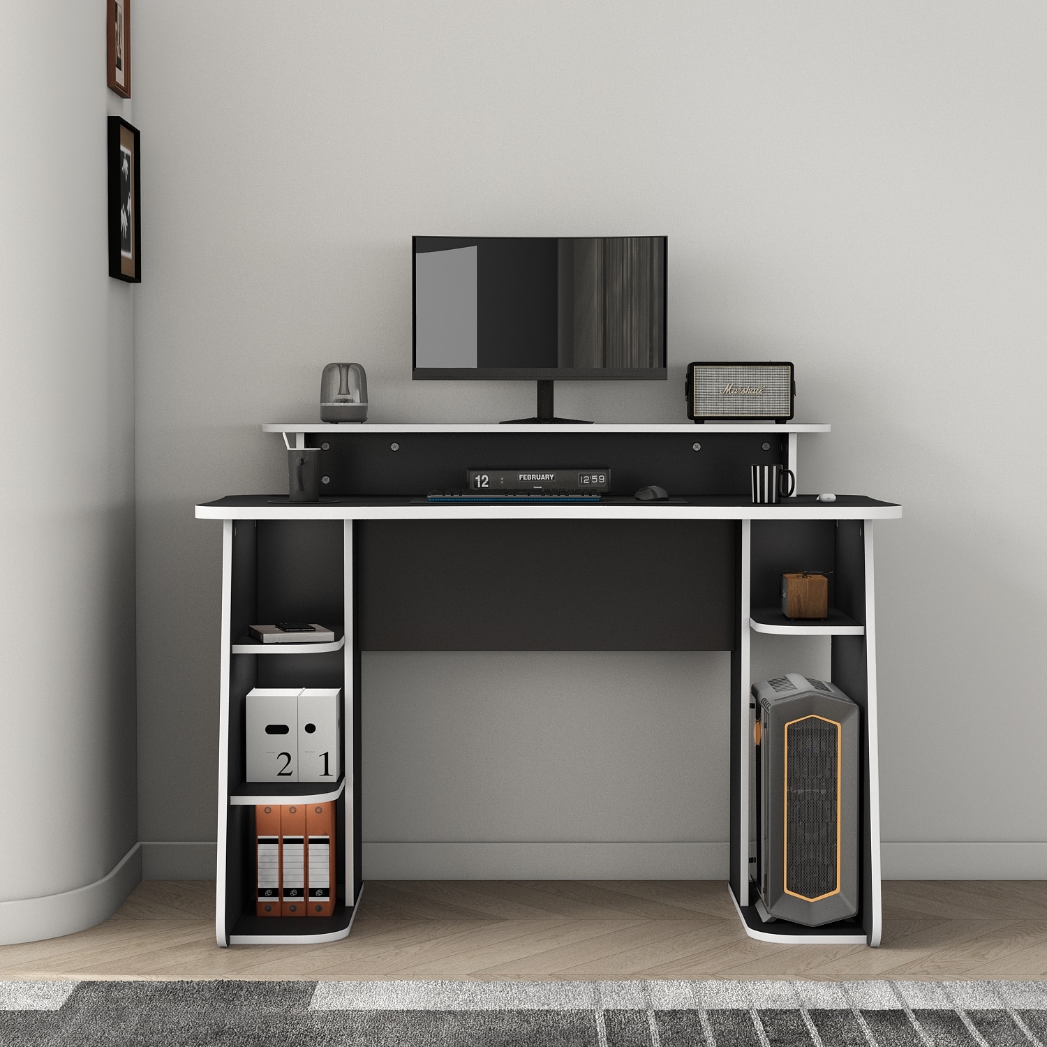 OTTO home Gamingtisch »GAME, Computertisch, Schreibtisch, Towerfach, Monitoraufsatz,« ergonomisch geschwungene Tischplatte, Breite 120 oder 150 cm