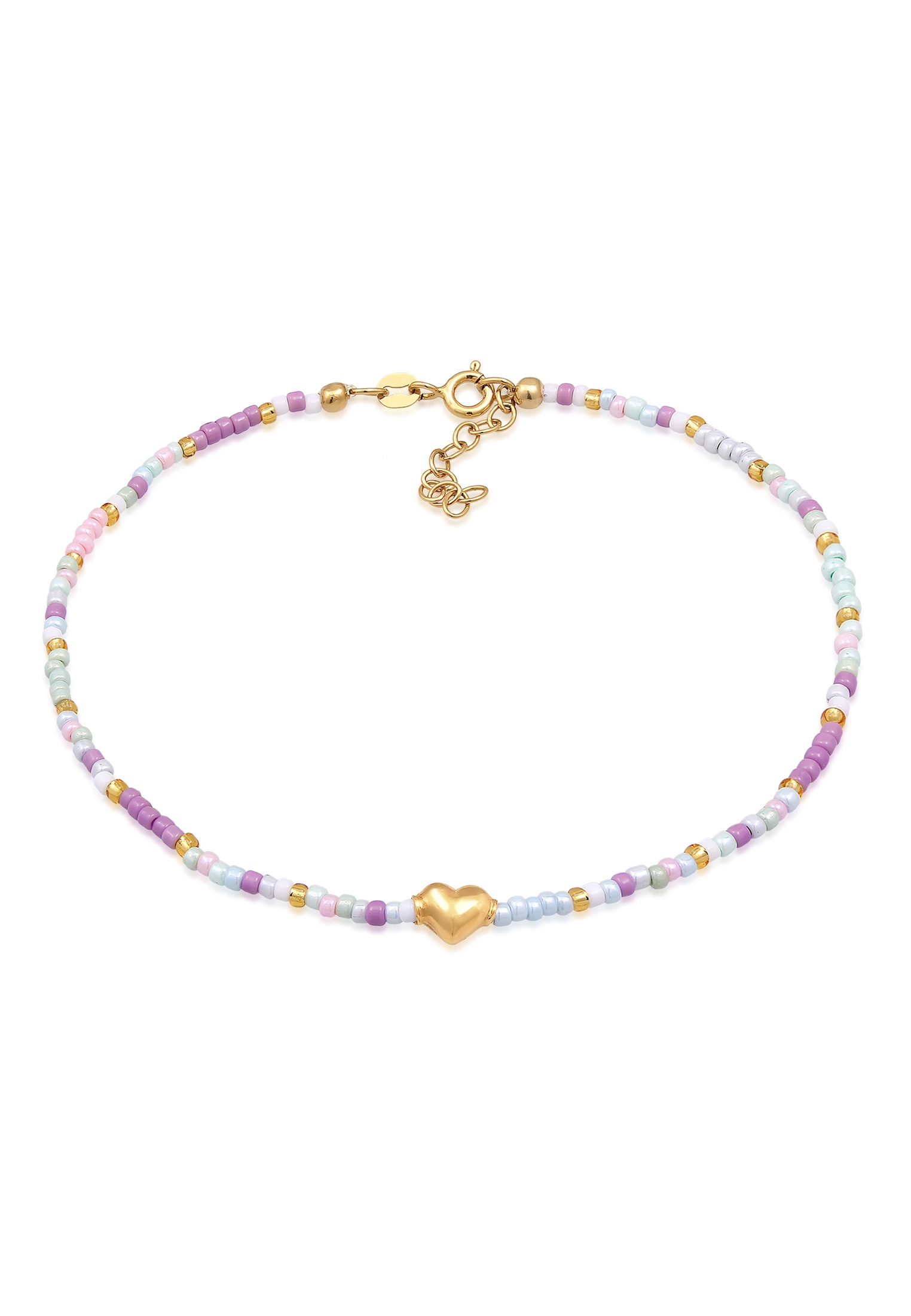 Elli Fußkette »Fußschmuck Herz Glas Beads Sommer Style 925 Silber vergoldet«