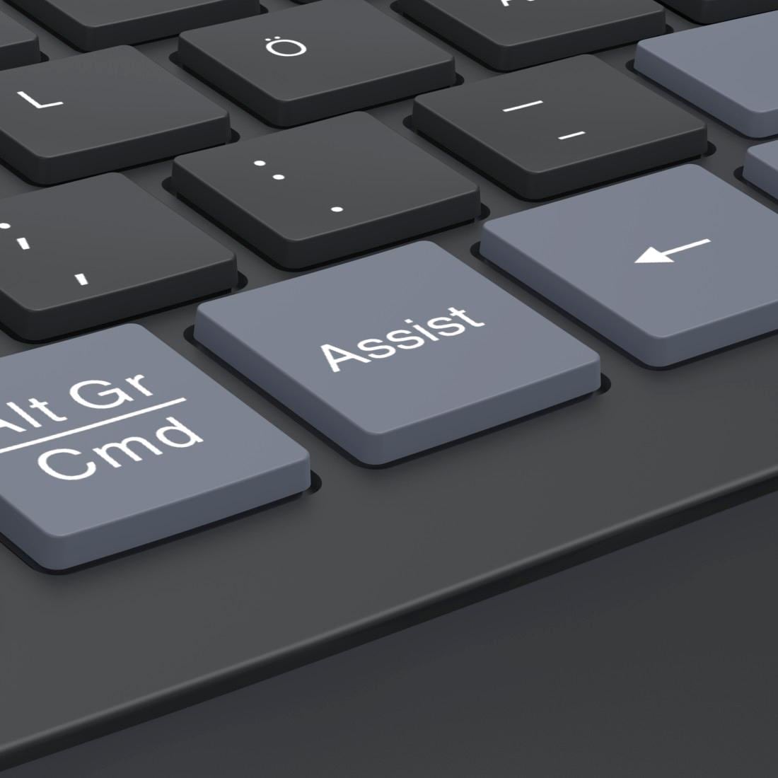 Hama ergonomische Tastatur »Ergonomische Tastatur (kabellos, Multi Device, 2x Bluetooth, 1x Funk)« (Handgelenkauflage | ausklappbare Füße)