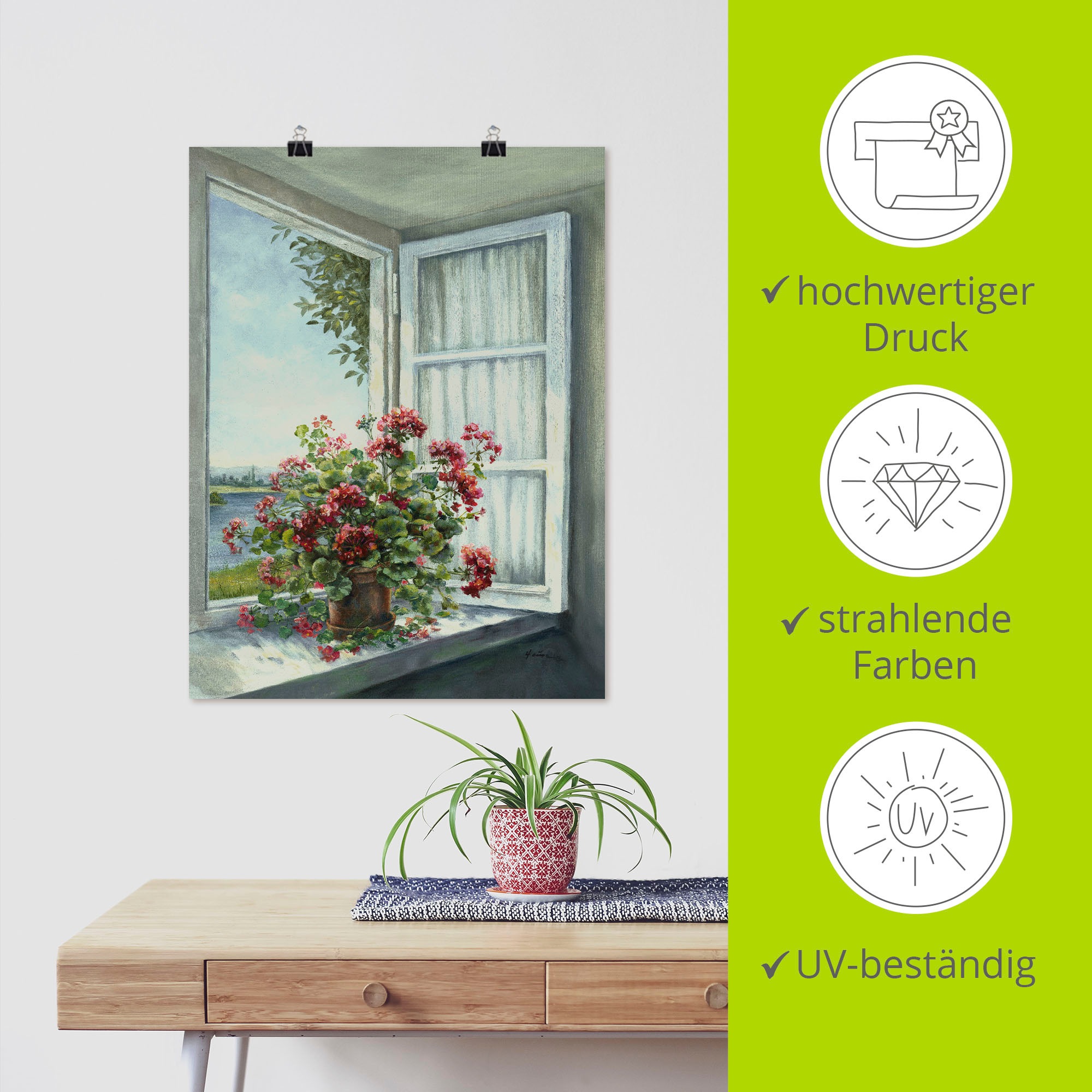 Artland Wandbild »Geranien am Fenster« Blumen 1 Stk. tlg. als Leinwandbild, Poster in verschied. Größen