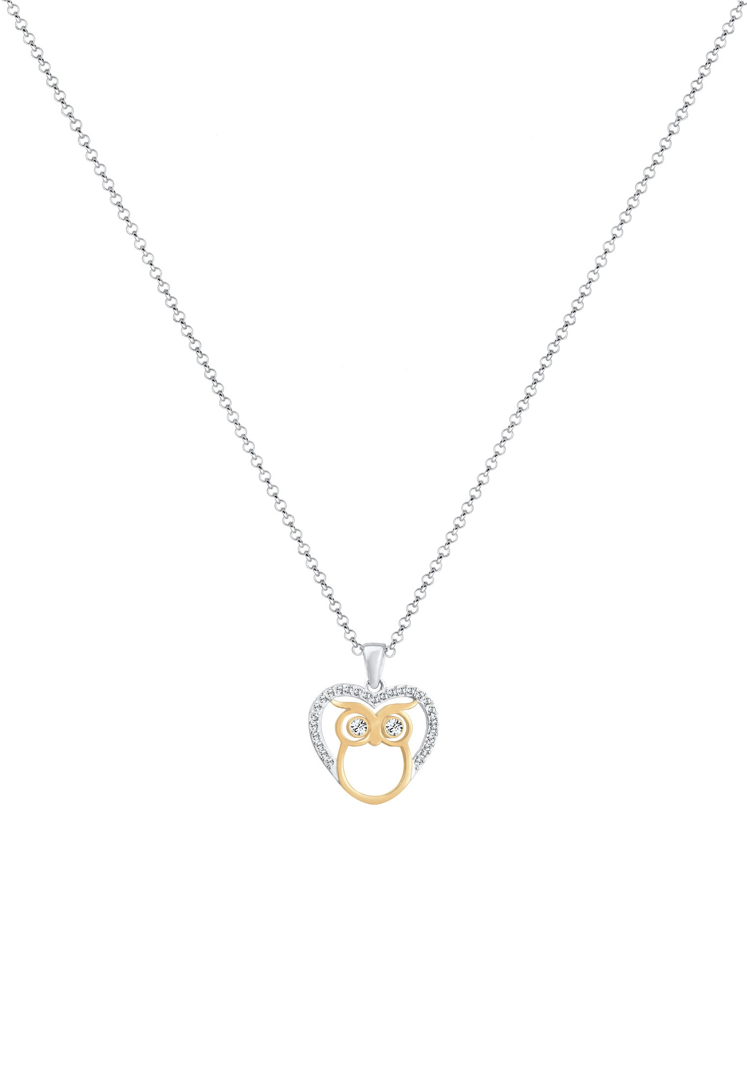 Elli Silberkette »Halskette Eule Herz 925 Silber, mit Kristallen von Swarovski®«