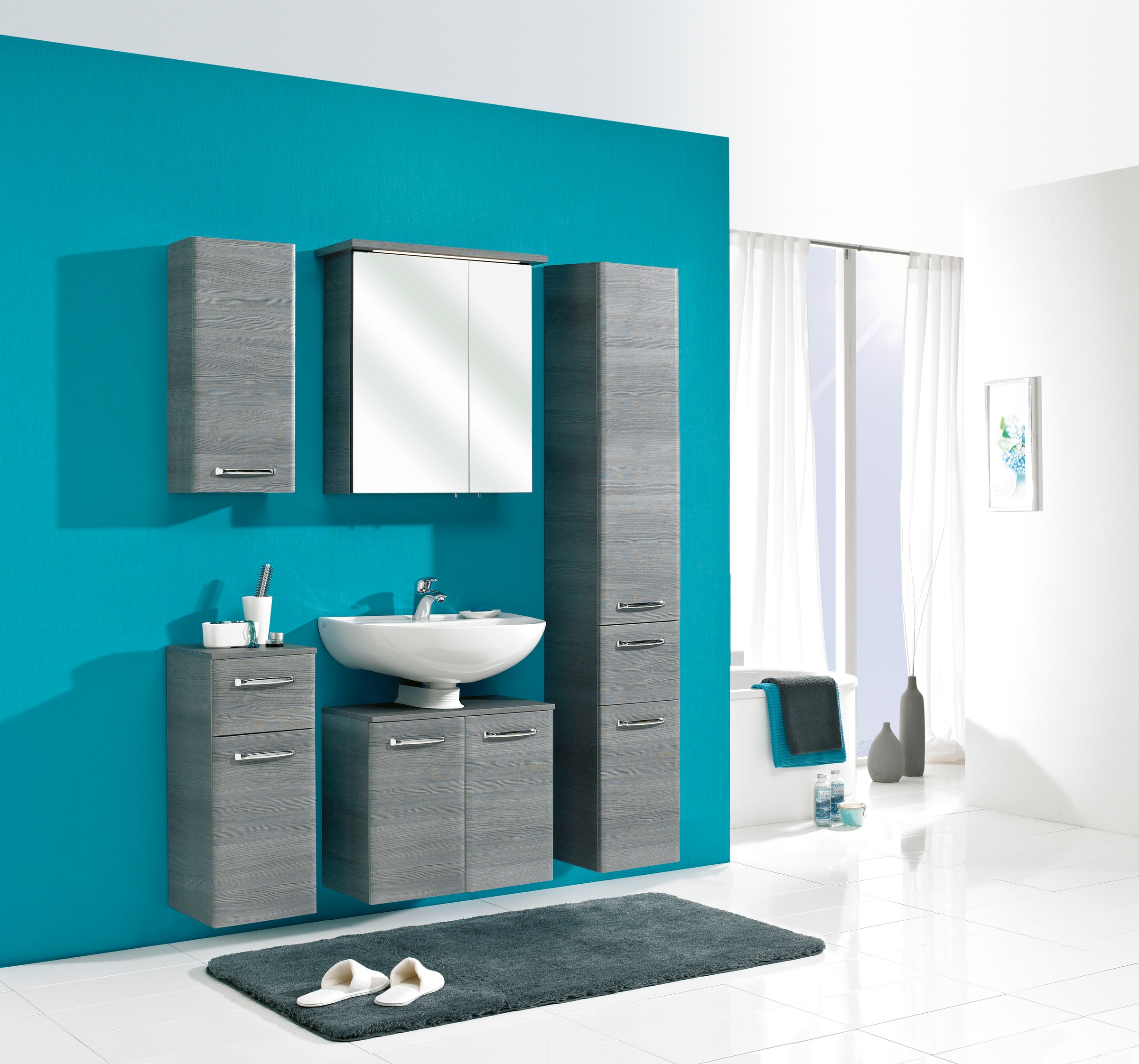Saphir Spiegelschrank »Quickset 328 Badezimmer Spiegelschrank inkl. LED-Beleuchtung, 450LM«, 60 cm breit, Graphit Struktur quer Nachbildung, inkl. Türdämpfer