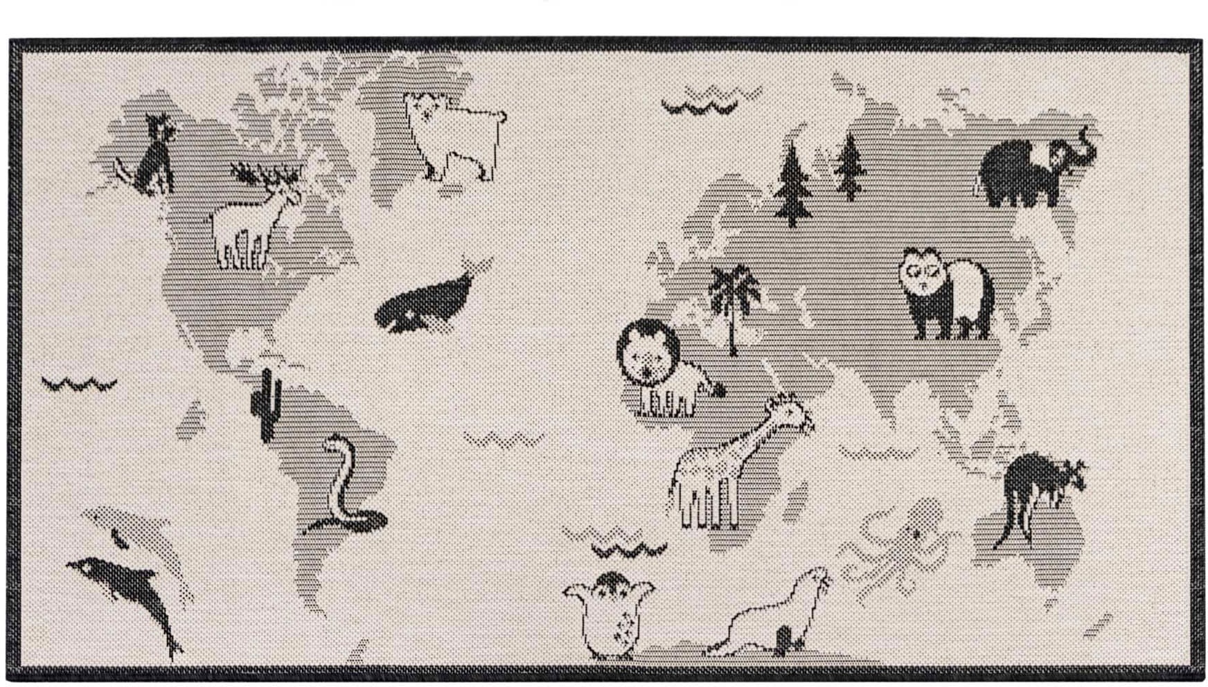 Primaflor-Ideen in Textil Kinderteppich »LINIA - Weltkarte«, rechteckig, 3 mm Höhe, Flachgewebe, Motiv Weltkarte, In- und Outdoor geeignet, Kinderzimmer