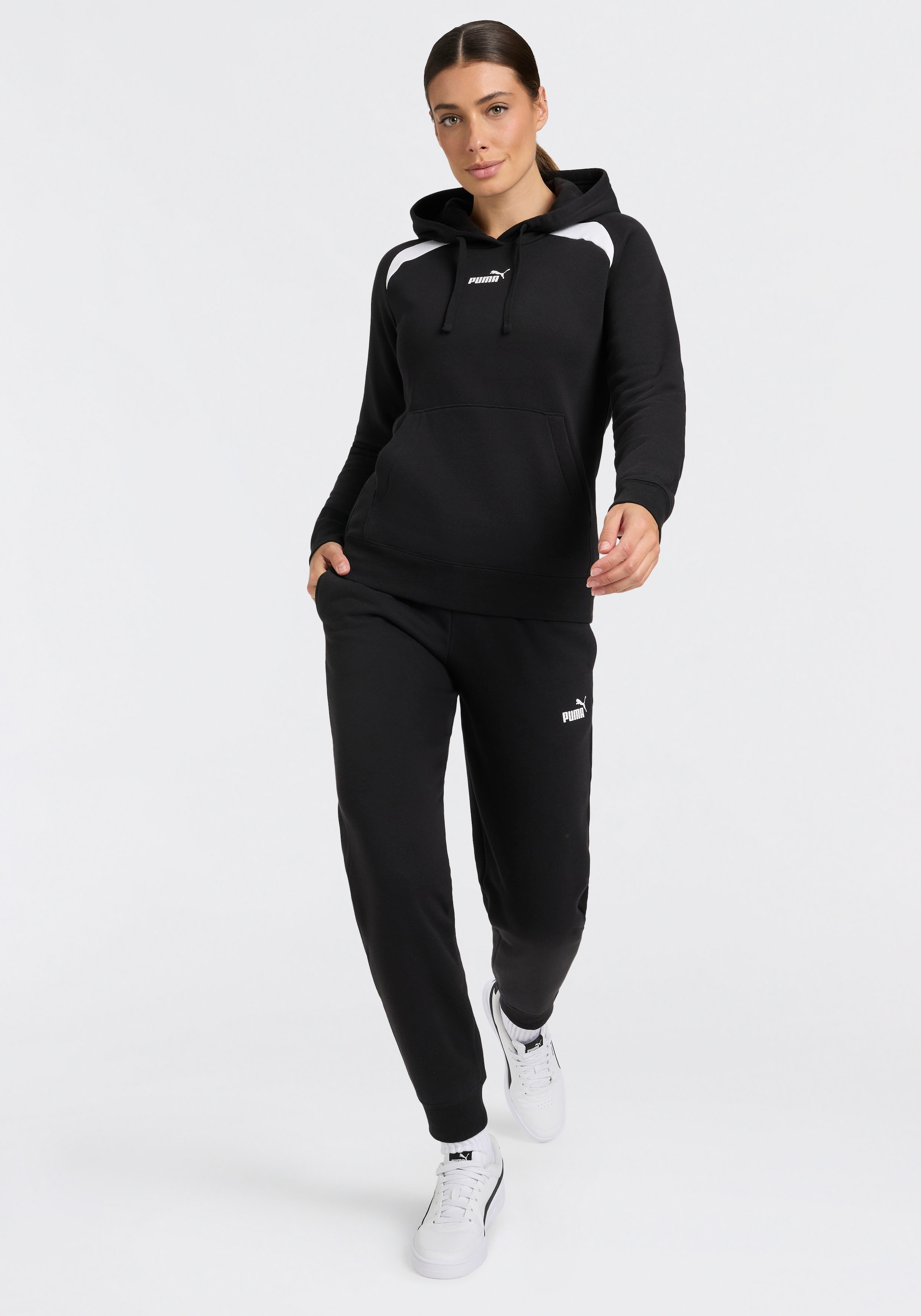 PUMA Trainingsanzug »HOODED SWEAT SUIT FL CL« 2 zweiteiliges Set, mit Kapuze, aus Baumwolle und Polyester, Regular Fit