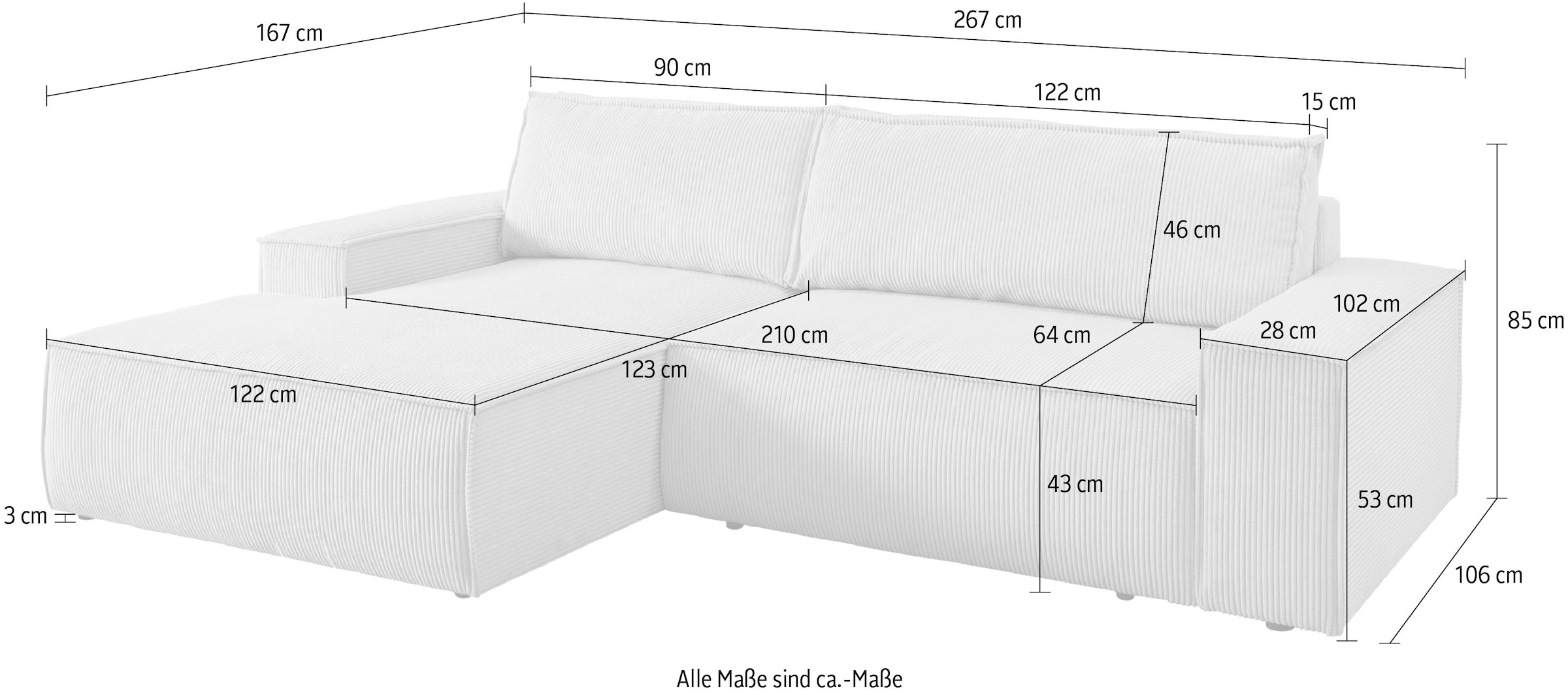 Home affaire Ecksofa »SHERWOOD L-Form, 267 cm - OTTO. Verlässliche Qualität.« Schlaffunktion mit Bettkasten (210x136 cm), Cord, Vintage, Samtvelours