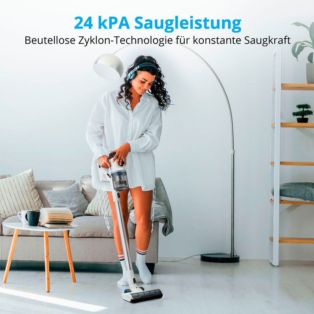 Medion® Akku-Stielstaubsauger »P400 W (MD 12051), beutellose Zyklon-Technologie, 26 kPa Saugleistung«, LED-Touch-Display, Staubsensor, integriertes Zubehör und Ladestation
