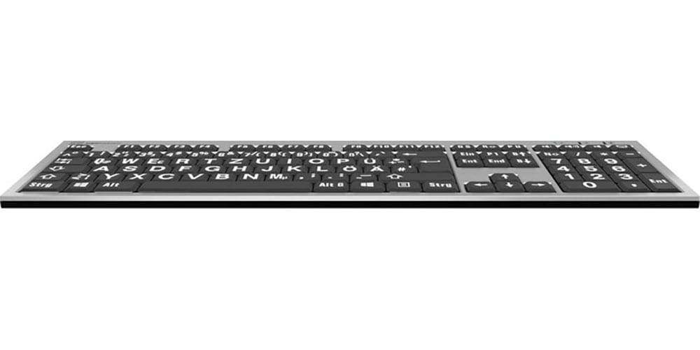Logickeyboard Slimline-Tastatur »XL-Print White on Black DE (PC/Slim)«, (Ziffernblock-USB-Hub)
