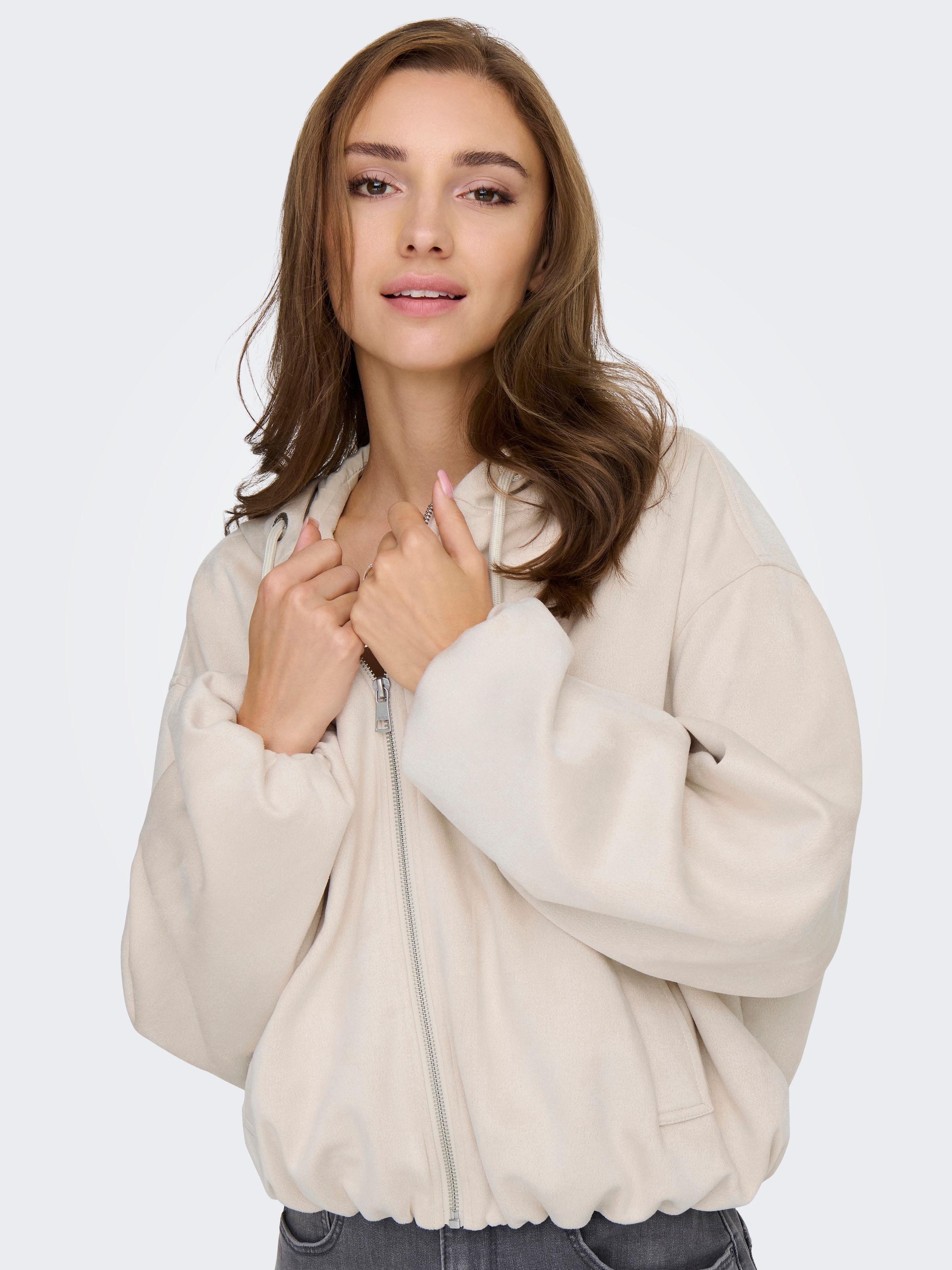 ONLY Kurzjacke »ONLDIANE LIFE FAUX HOOD JACKET CC OTW« ohne Kapuze aus Wildlederimitat, elastisches Bündchen