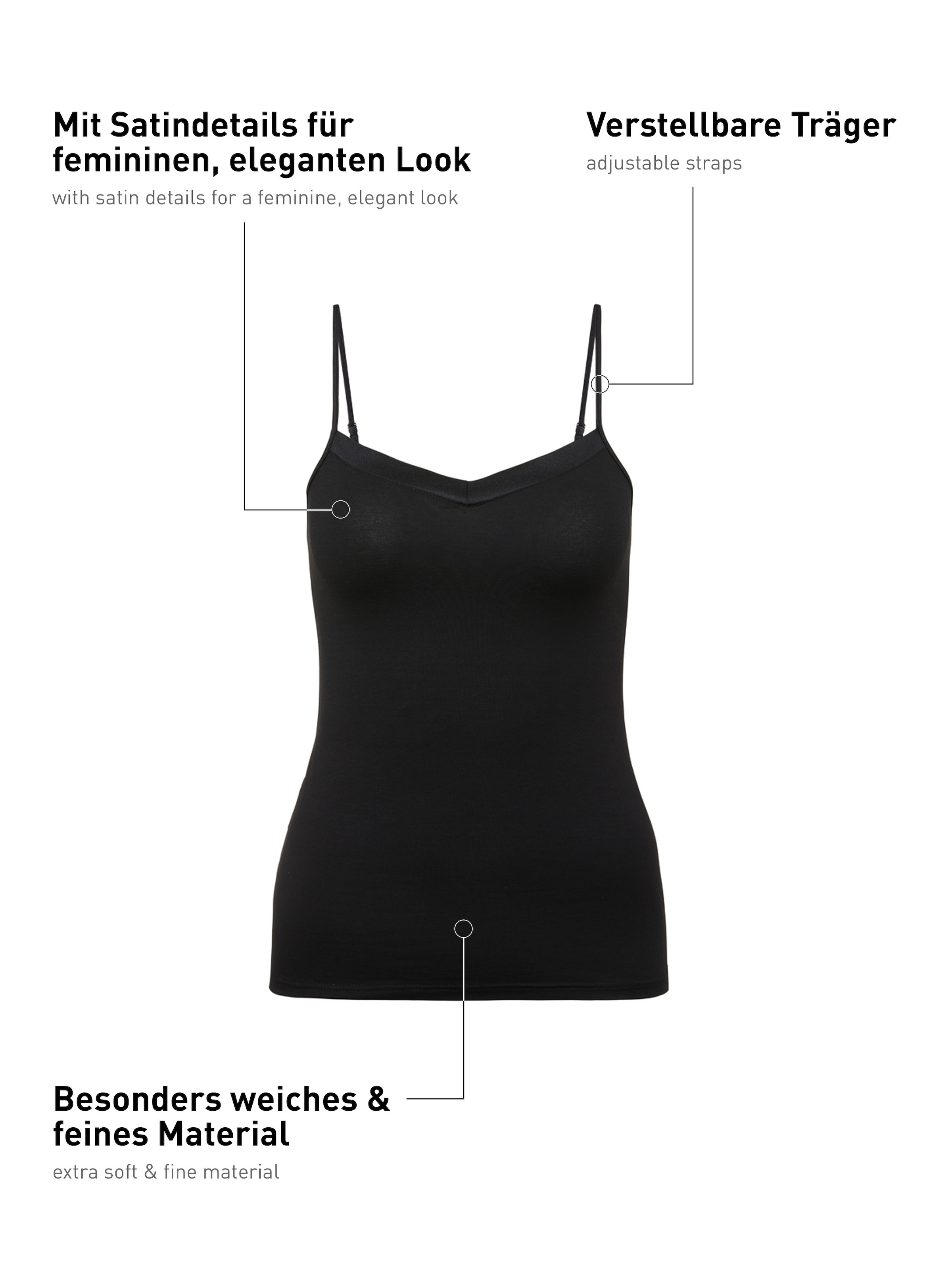 CALIDA Spaghettitop »Cate«, Satin-Einsatz, Single Jersey Qualität, elastisch, weich, feminin