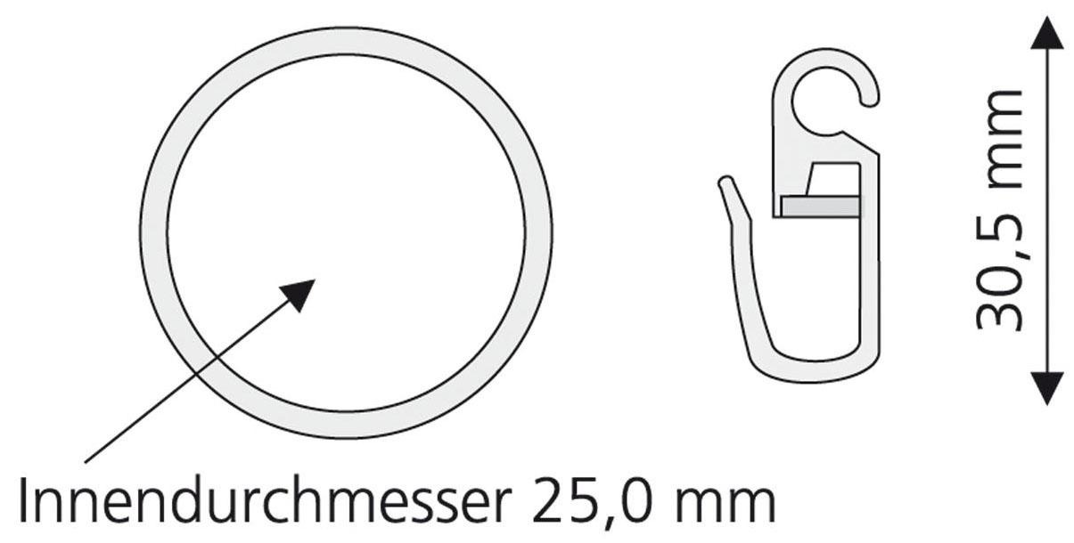 Liedeco Gardinenring, (Set, 8 St., mit Faltenlegehaken), für Gardinenstangen Ø 16 mm