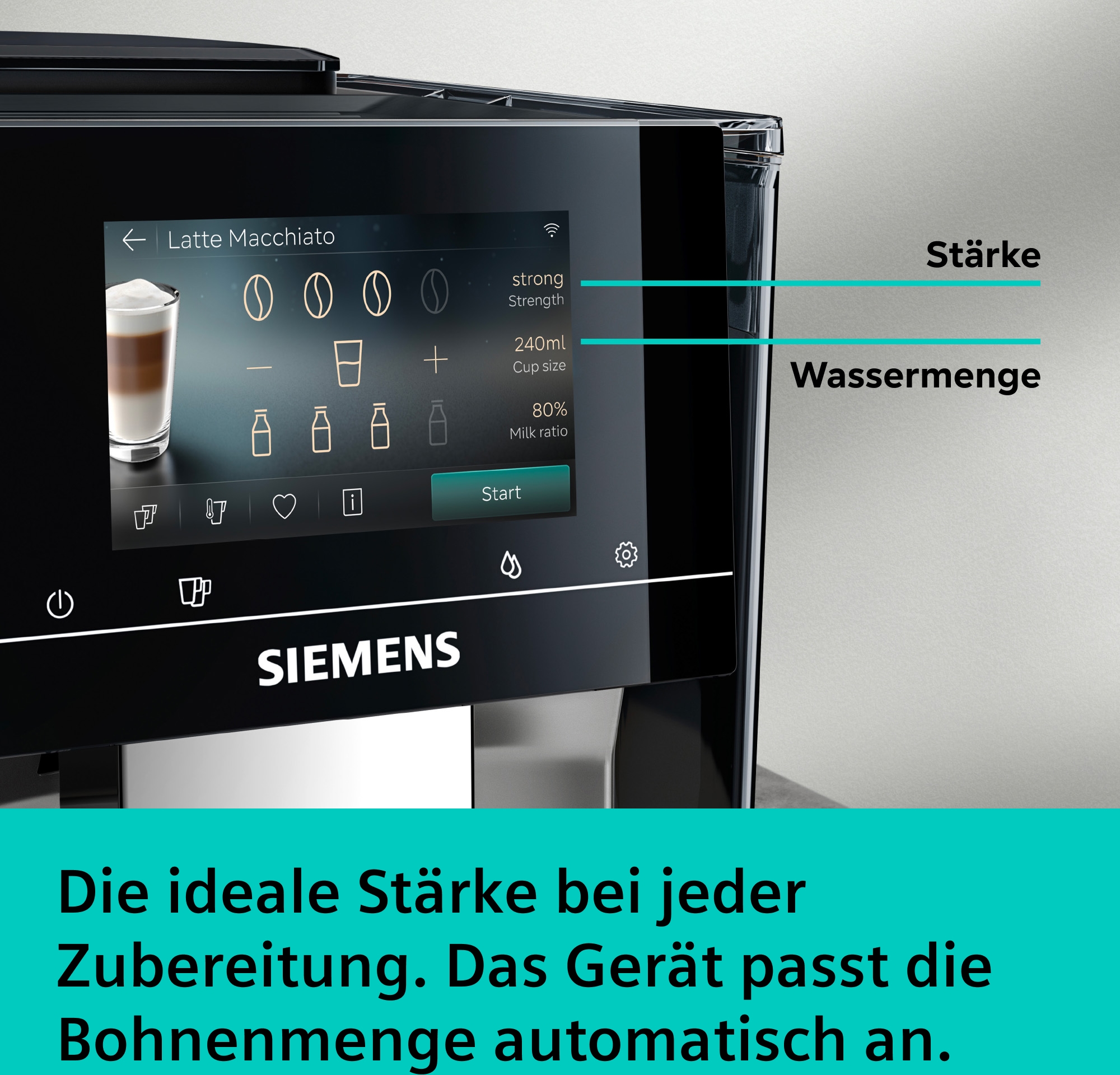 SIEMENS Kaffeevollautomat »TP725ET7« farbiges Full-Touch-Display, Doppeltassenfunktion, sehr leise, silber