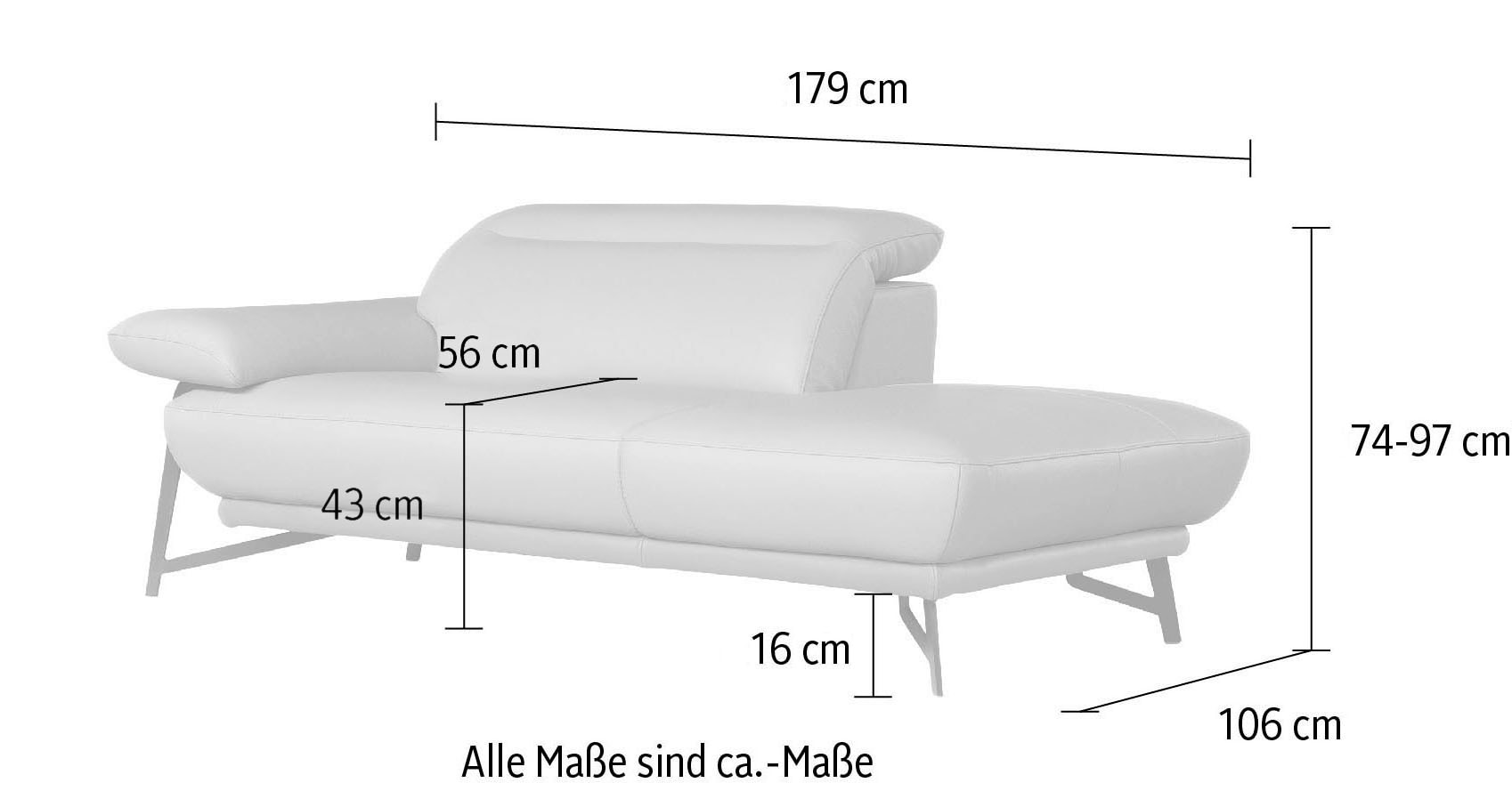Egoitaliano Ottomane »Anais, erstklassiges Designsofa, Breite 179 cm, Fußfarbe schattengrau«, Kopfteil verstellbar, Luxus-Microfaser, plum